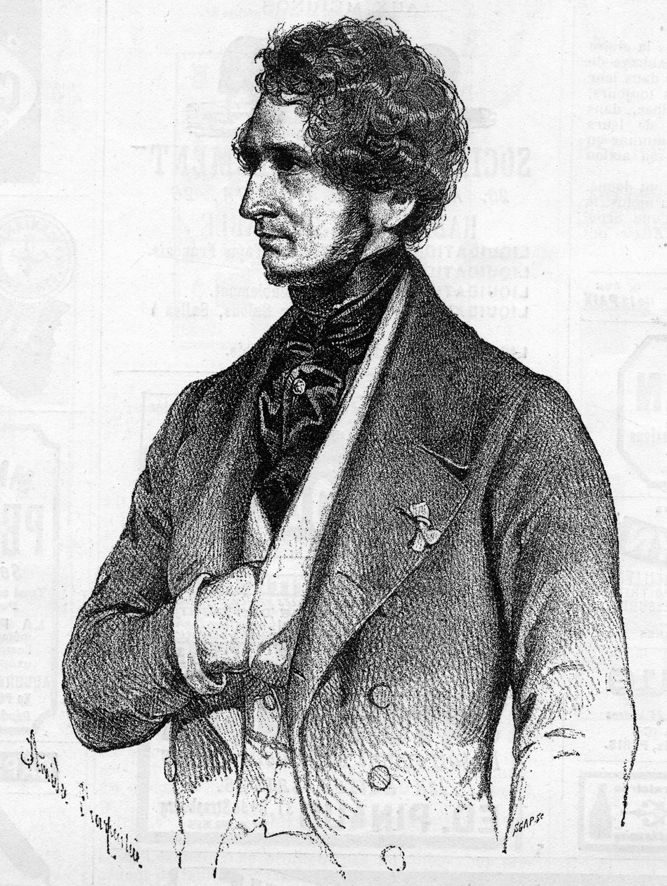 1847 के आसपास हेक्टर बर्लियोज़ (1803-1869) का पोर्ट्रेट एमेडी चारपेंटियर के एक लिथोग्राफ से। द्वारा फ्रेंच स्कूल