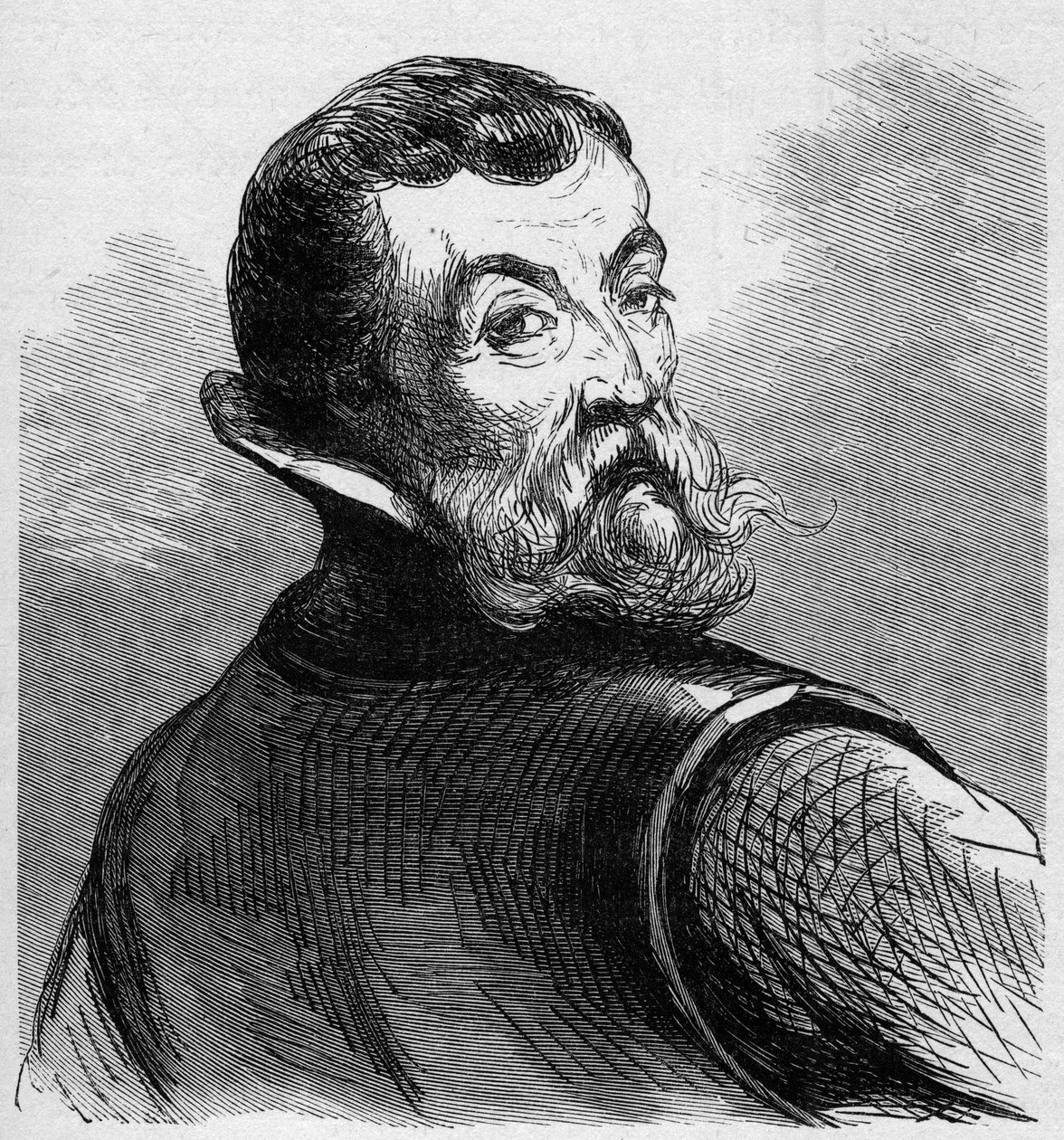 जैक्स कार्टियर का पोर्ट्रेट (1491-1557)। फ्रेंच नेविगेटर और एक्सप्लोरर। "नौसेना और कालोनियों: वाणिज्य" में उत्कीर्णन द्वारा फ्रेंच स्कूल