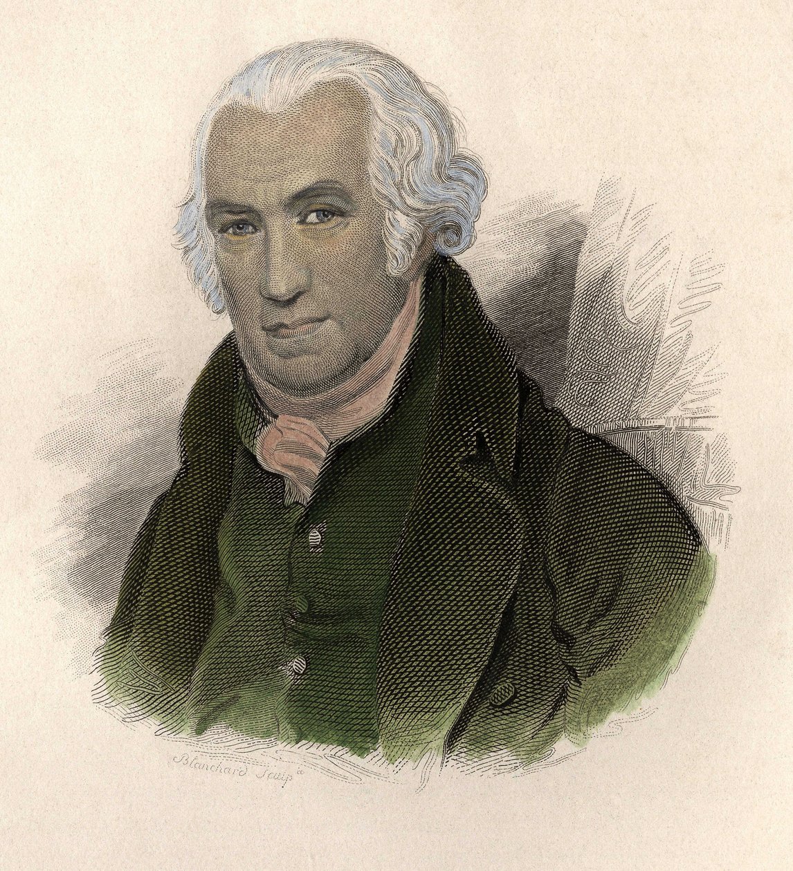 जेम्स वाट (1736-1819), स्कॉटिश इंजीनियर और मैकेनिक का पोर्ट्रेट। "" पोर्ट्रेट्स डेस होम्स उपयोगी" में द्वारा फ्रेंच स्कूल