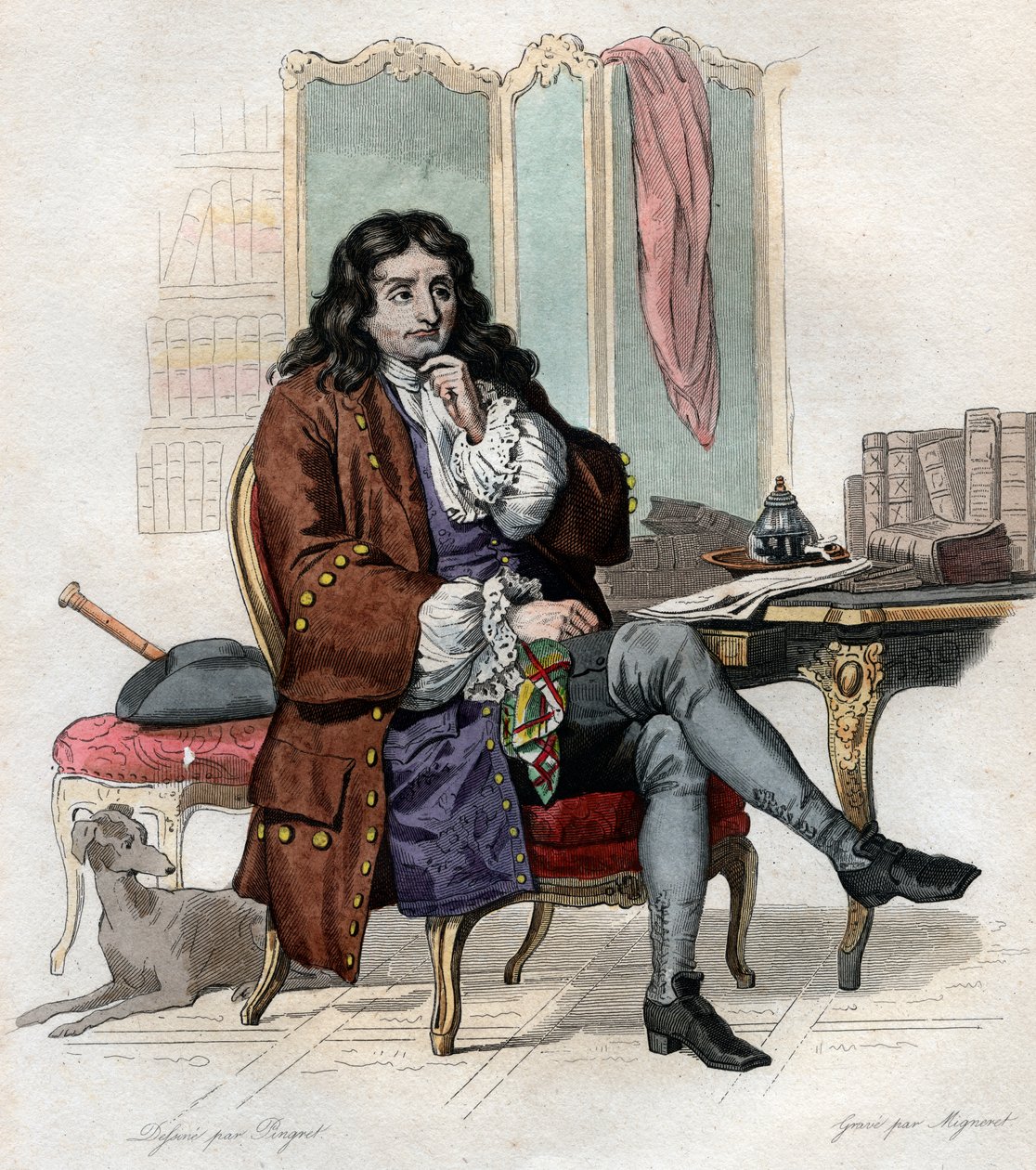 जीन डी ला फोंटेन (लाफोंटेन) (1621-1695), फ्रेंच फ़बुलिस्ट और कवि के चित्र। द्वारा फ्रेंच स्कूल