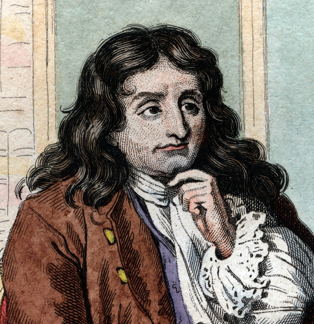 जीन डी ला फोंटेन (लाफोंटेन) (1621-1695), फ्रेंच फ़बुलिस्ट और कवि के चित्र। द्वारा फ्रेंच स्कूल