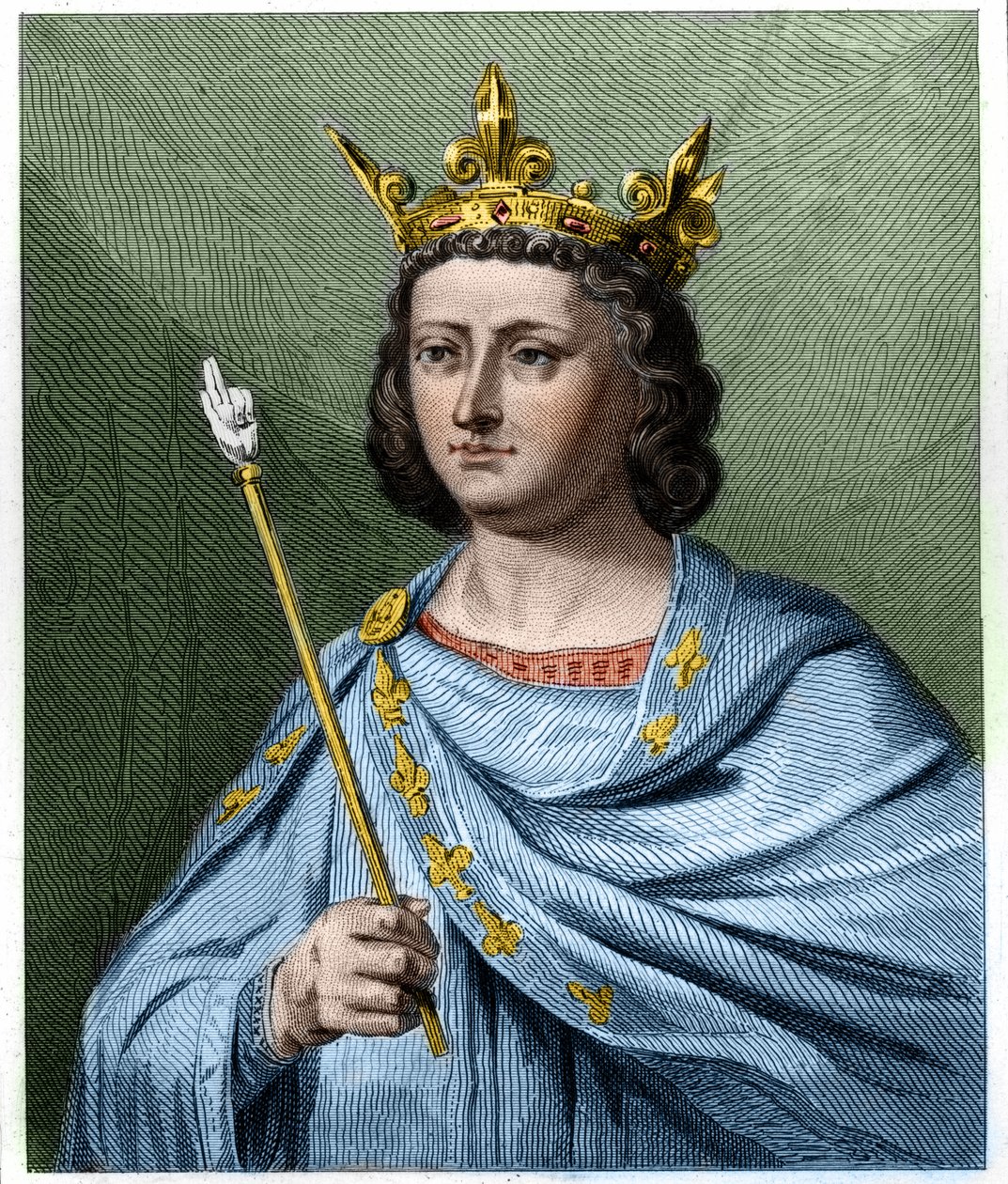 लुई एक्स ले हुतिन (1289 - 1316), फ्रांस के राजा का पोर्ट्रेट - "हिस्टोइरे डेस फ़्रैंकैस" में "लवल्ली द्वारा, उत्कीर्णन, एनडी। द्वारा फ्रेंच स्कूल