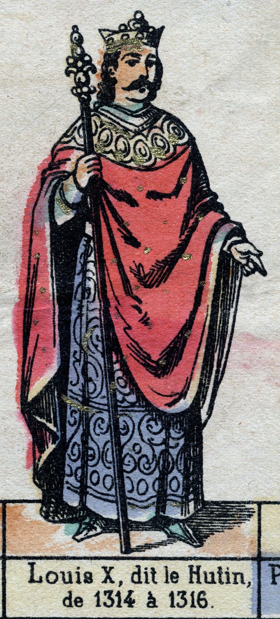 फ्रांस के लुई एक्स का पोर्ट्रेट, जिसे लुई द हुटिन (1289-1316) (कैपिटियन राजवंश) के रूप में जाना जाता है। 19 वीं सदी के अंत में चित्रण। द्वारा फ्रेंच स्कूल