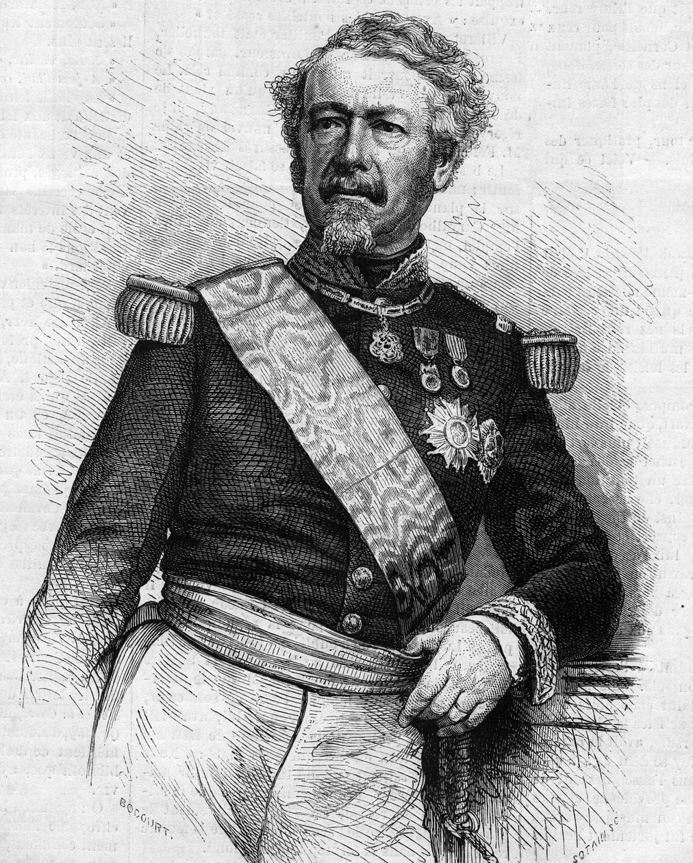 मारेचल एडोल्फ नील (1802-1869) का पोर्ट्रेट, फ्रांसीसी सैनिक और राजनीतिज्ञ। 21 अगस्त 1869 के "" ले मोंडे इलस्ट्र्रे "" एन ° 645 में उत्कीर्णन। द्वारा फ्रेंच स्कूल