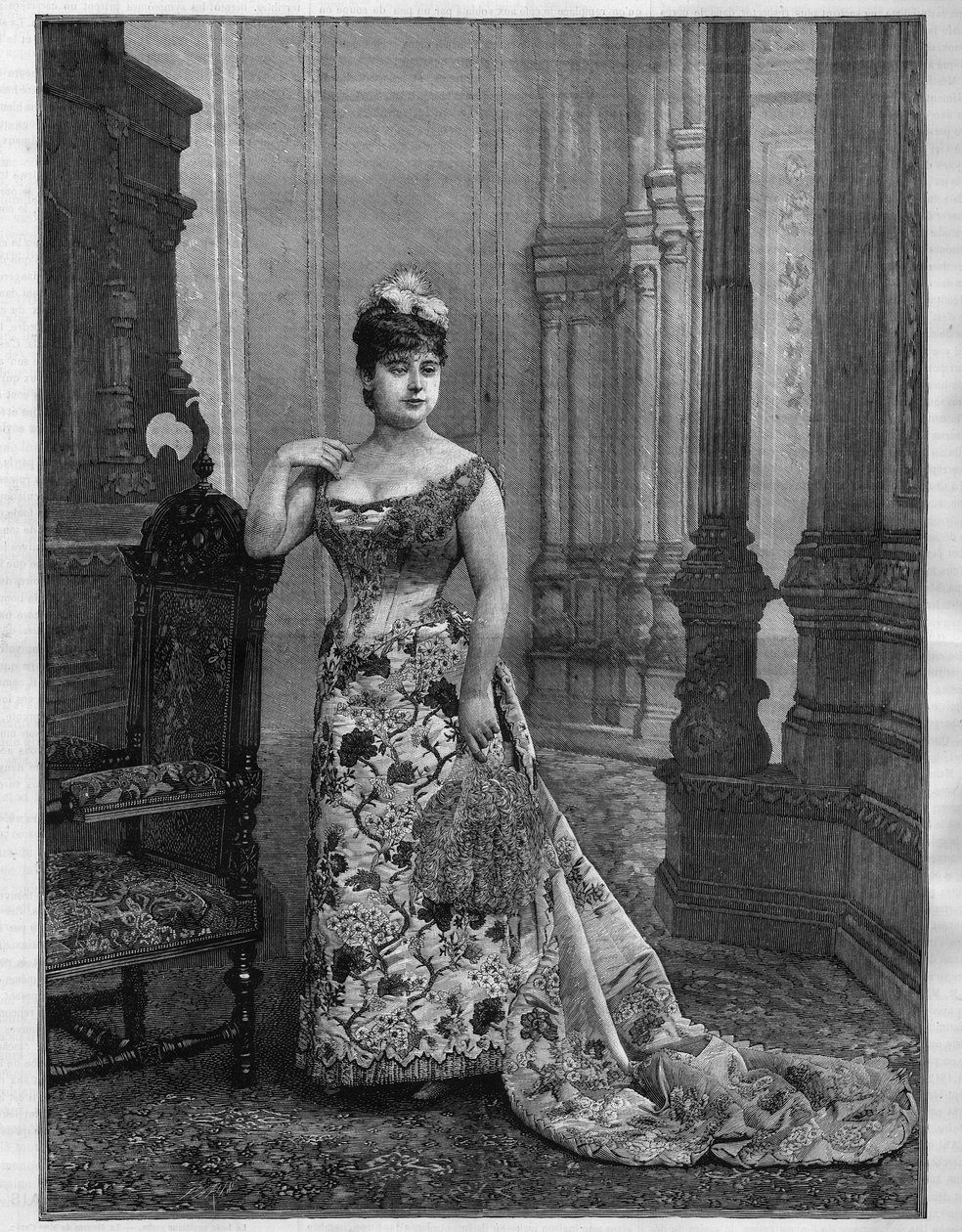 मैरी हेइलब्रॉन (हेइलब्रॉन) (1849-1886), बेल्जियम सोप्रानो का पोर्ट्रेट। "" ले मोंडे इलस्ट्रे "" में उत्कीर्णन द्वारा फ्रेंच स्कूल