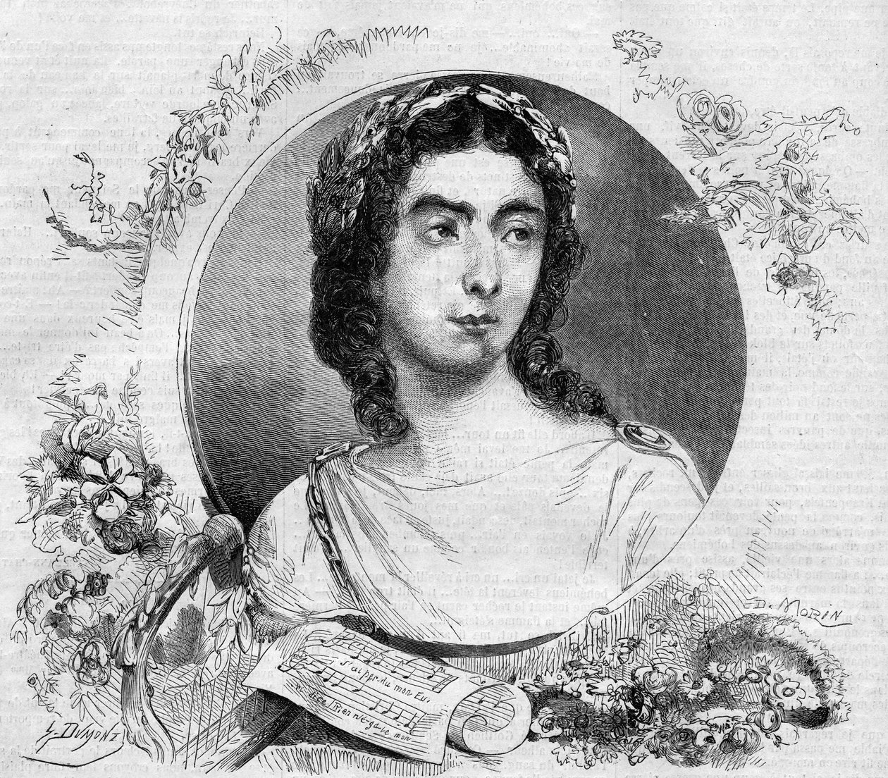 जर्मन संगीतकार क्रिस्टोफ विलीबाल्ड वॉन ग्लक (1714-1787) के ओपेरा "ऑर्फी" में फ्रांसीसी गायक पॉलीन वियार्डोट (1821-1910) का पोर्ट्रेट। 26 नवंबर के "" ले मोंडे इलस्ट्रे"" एन ° 137 में उत्कीर्ण द्वारा फ्रेंच स्कूल