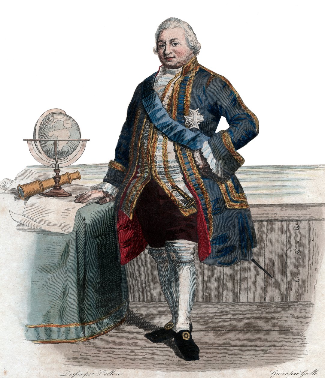 सैंट ट्रोपेज़ के पियरे आंद्रे डे सफ़रन का पोर्ट्रेट, सफ़्रेन (1729-1788), फ्रेंच एडमिरल की ज़मानत। द्वारा फ्रेंच स्कूल