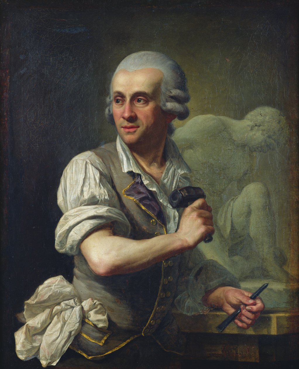 वर्क पर पियरे जूलियन (1731-1804) का चित्र, c.1770 द्वारा फ्रेंच स्कूल