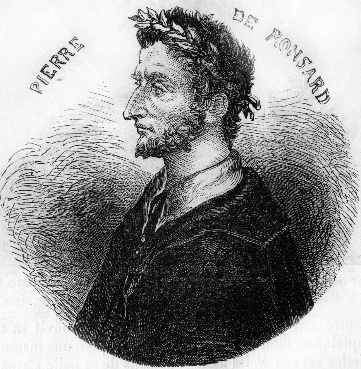 पियरे डी रोन्सार्ड का पोर्ट्रेट, कवि (1524-1585)। "" फ्रांस का लोकप्रिय इतिहास "" में, एसडी। लगभग 1885. उत्कीर्णन। द्वारा फ्रेंच स्कूल