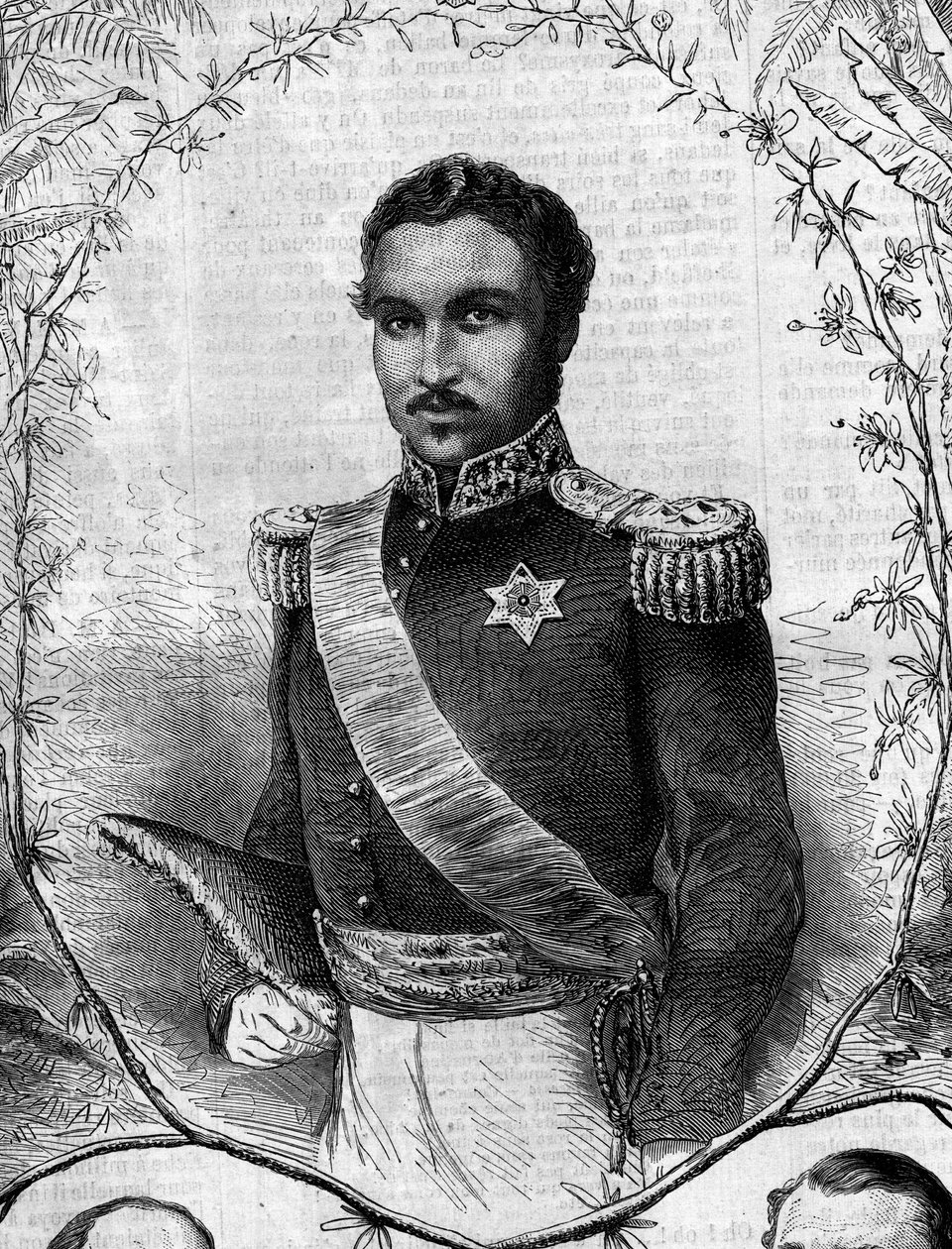 मेडागास्कर के राजा रादामा II (1829-1863) का पोर्ट्रेट। 31 मई 1862 के "" ले मोंडे इलस्ट्र्रे"" एन ° 268 में उत्कीर्णन। द्वारा फ्रेंच स्कूल