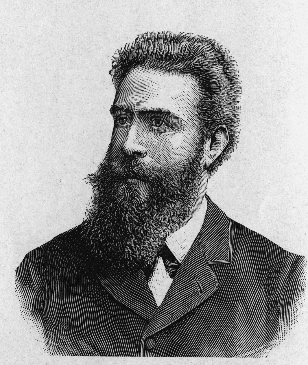विल्हेम कॉनराड रोंटजेन (रोएंटजेन) (1845 - 1923) का पोर्ट्रेट - "" एल्बम ऑफ साइंस में; प्रसिद्ध वैज्ञानिक; महान खोजें ”” ”1896। द्वारा फ्रेंच स्कूल