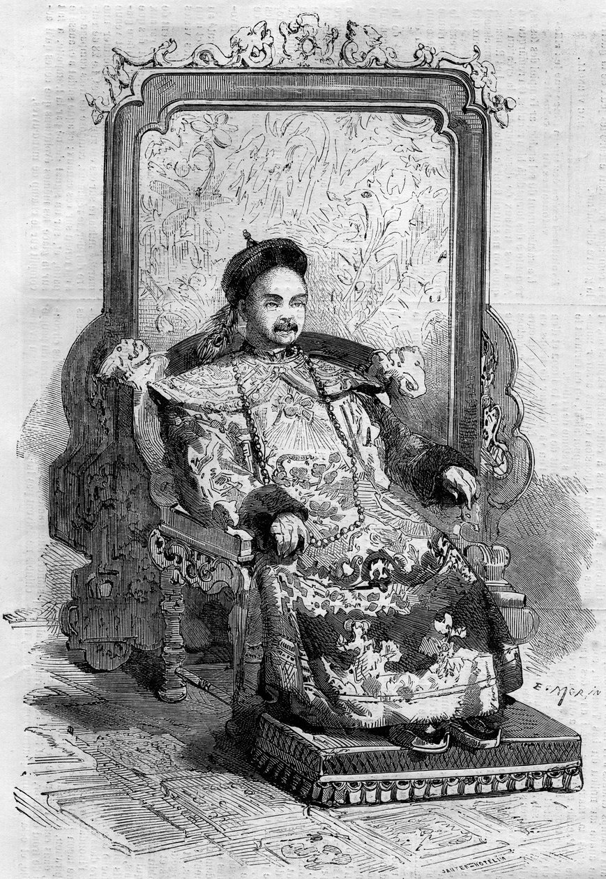जियानफेंग का पोर्ट्रेट (1831-1861), किंग राजवंश के चीन के सम्राट। 2 फरवरी के "" ले मोंडे इलस्ट्र्रे "" n ° 199 में उत्कीर्णन द्वारा फ्रेंच स्कूल