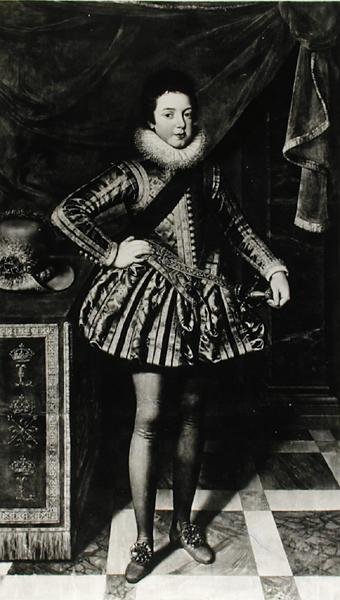 शिशु लुई XIII (1601-43) फ्रांस के राजा और नवरे का पोर्ट्रेट, c.1611 (कैनवास पर तेल) (b/w फोटो) द्वारा फ्रेंच स्कूल