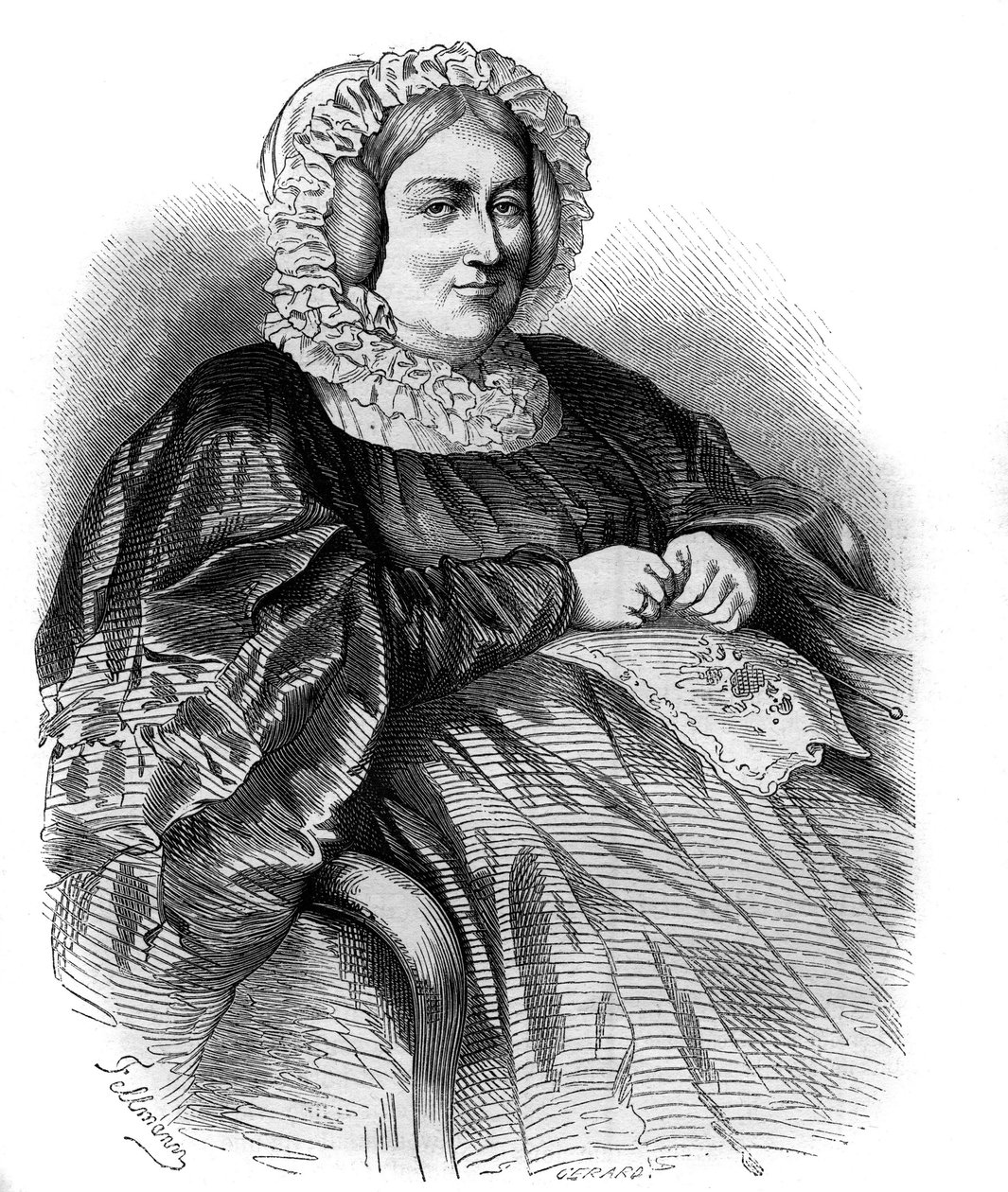 Marquise de La Rochejaquelein (La Rochejaquelein) का पोर्ट्रेट (nee Marie Louise Victoire de Donissan or Donissan) (1772-1857), फ्रांसीसी लेखक। 1858 से उत्कीर्णन। द्वारा फ्रेंच स्कूल
