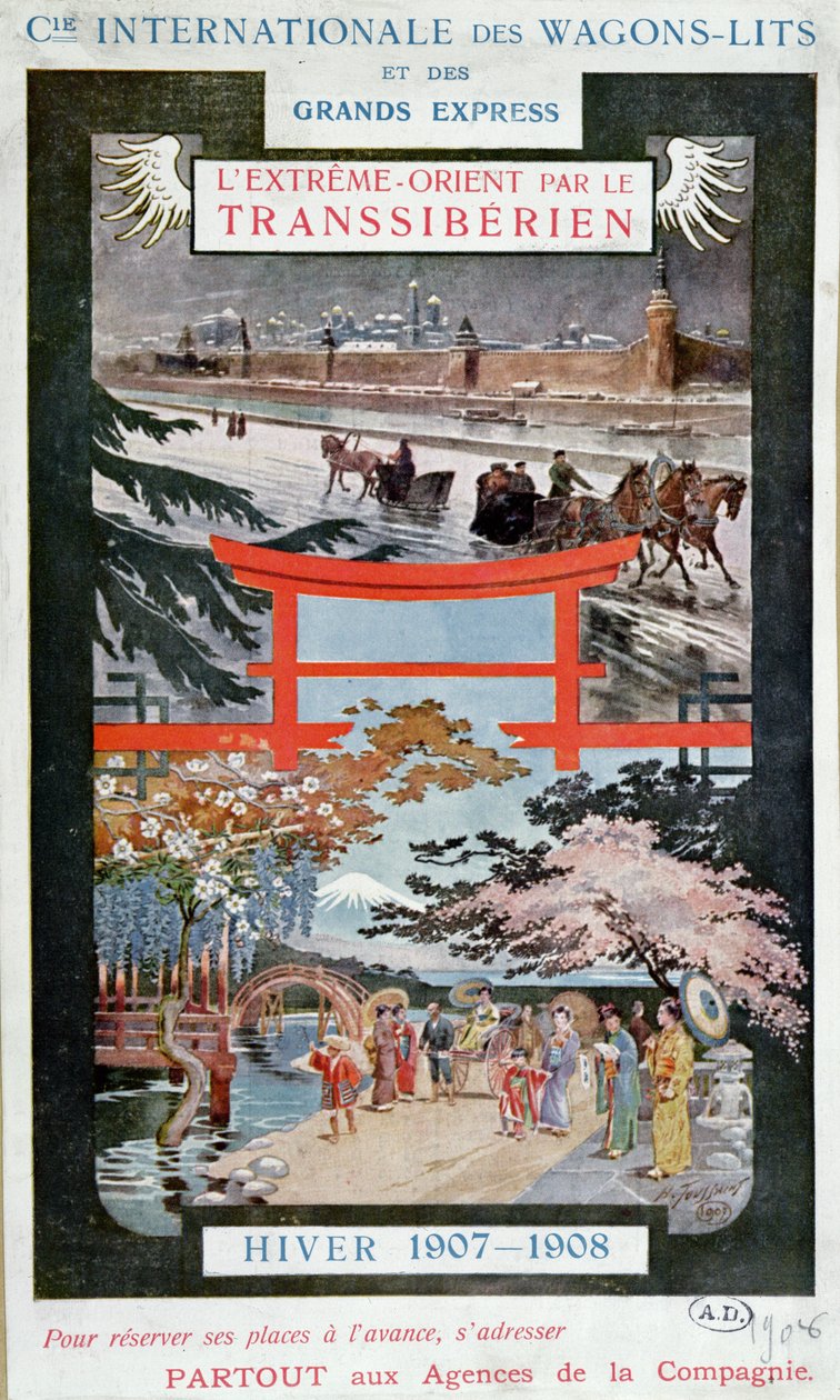 पोस्टर ट्रांस ट्रांस साइबेरियन रेलवे, सर्दियों 1907-8 द्वारा फ्रेंच स्कूल