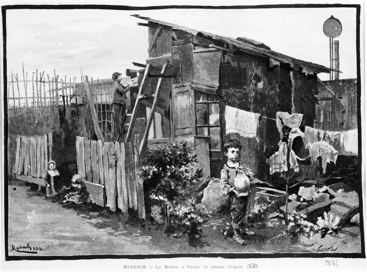 पेरिस में गरीबी: मलिन बस्तियाँ, गर्गोवी का मार्ग। 1884. बाइबिल। डेस आर्ट्स डेको। द्वारा फ्रेंच स्कूल