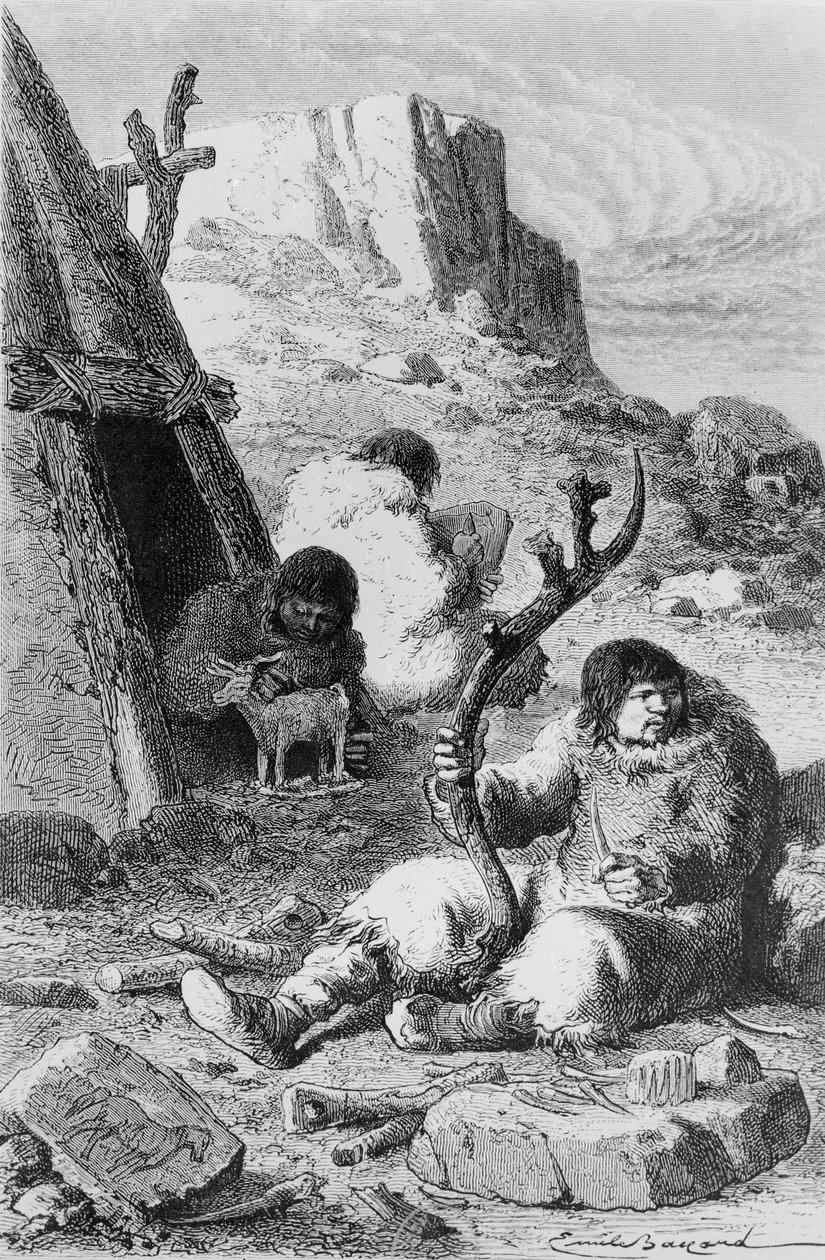 प्रागैतिहासिक कलाकारों, द प्रिमिटिव मैन फ्रॉम लुई फिगरियर ने 1870 में हैचेट प्रकाशित किया द्वारा फ्रेंच स्कूल