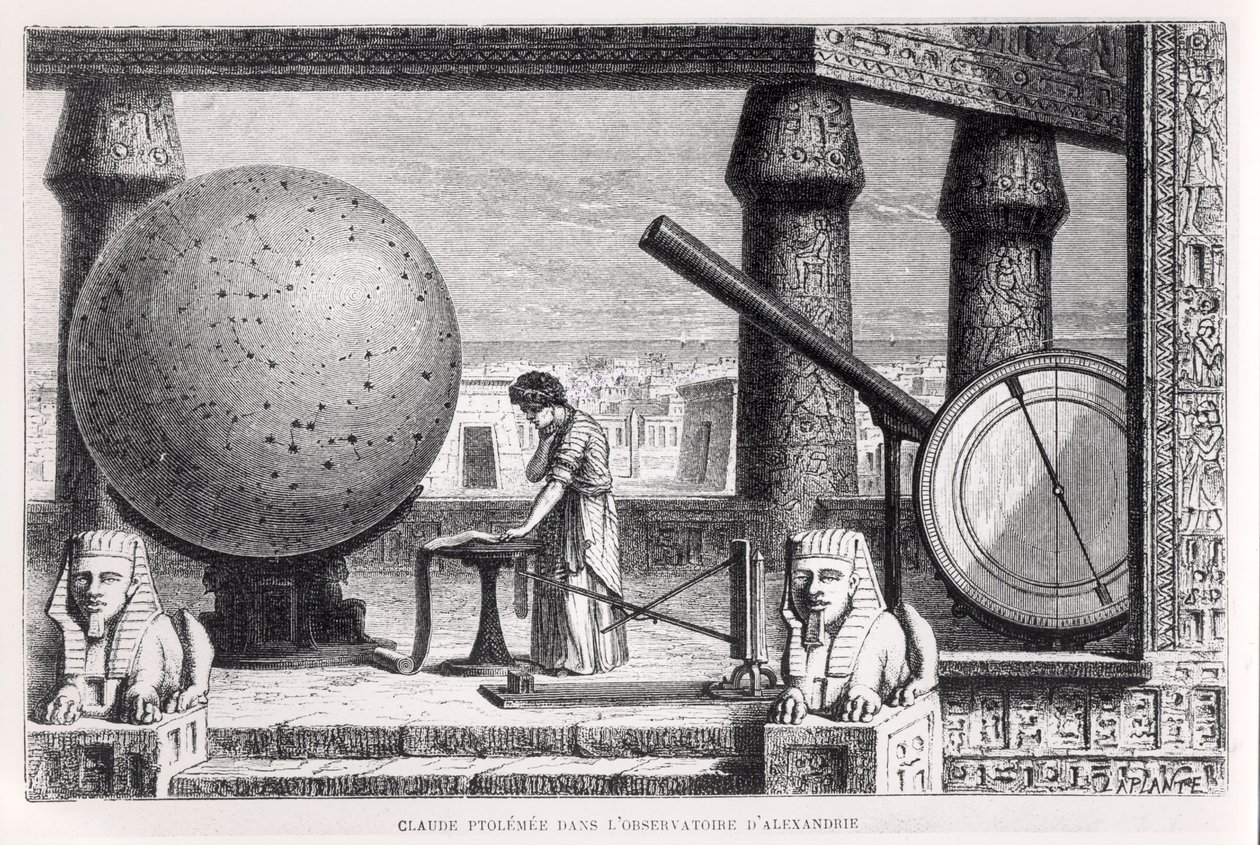 टॉलेमी (c.90-168) (क्लॉडियस टॉलेमीस) अलेक्जेंड्रिया में वेधशाला में, लुई फिगरियर द्वारा द लाइफ ऑफ द इलस्ट्रेटेड साइंटिस्ट्स द्वारा फ्रेंच स्कूल
