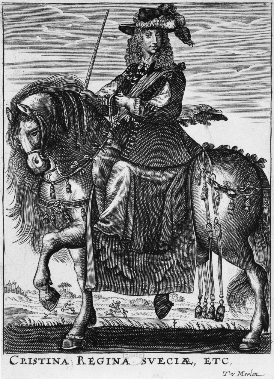 स्वीडन की रानी क्रिस्टीना (1626-89) घोड़े पर द्वारा फ्रेंच स्कूल