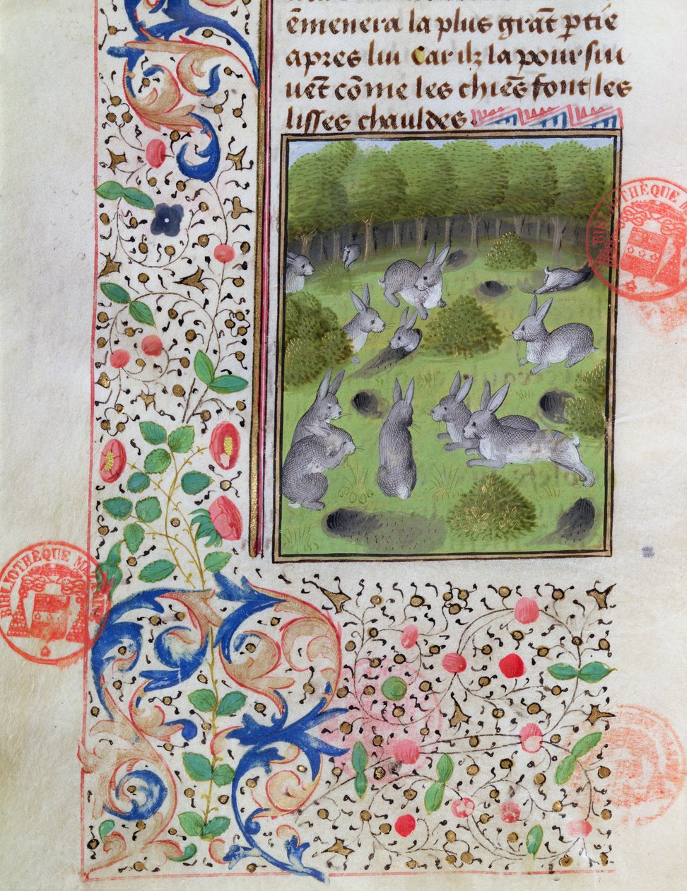 गैबॉन फेबस डी फिक्स (1331-91) की शिकार की किताब से खरगोश वॉरेन द्वारा फ्रेंच स्कूल