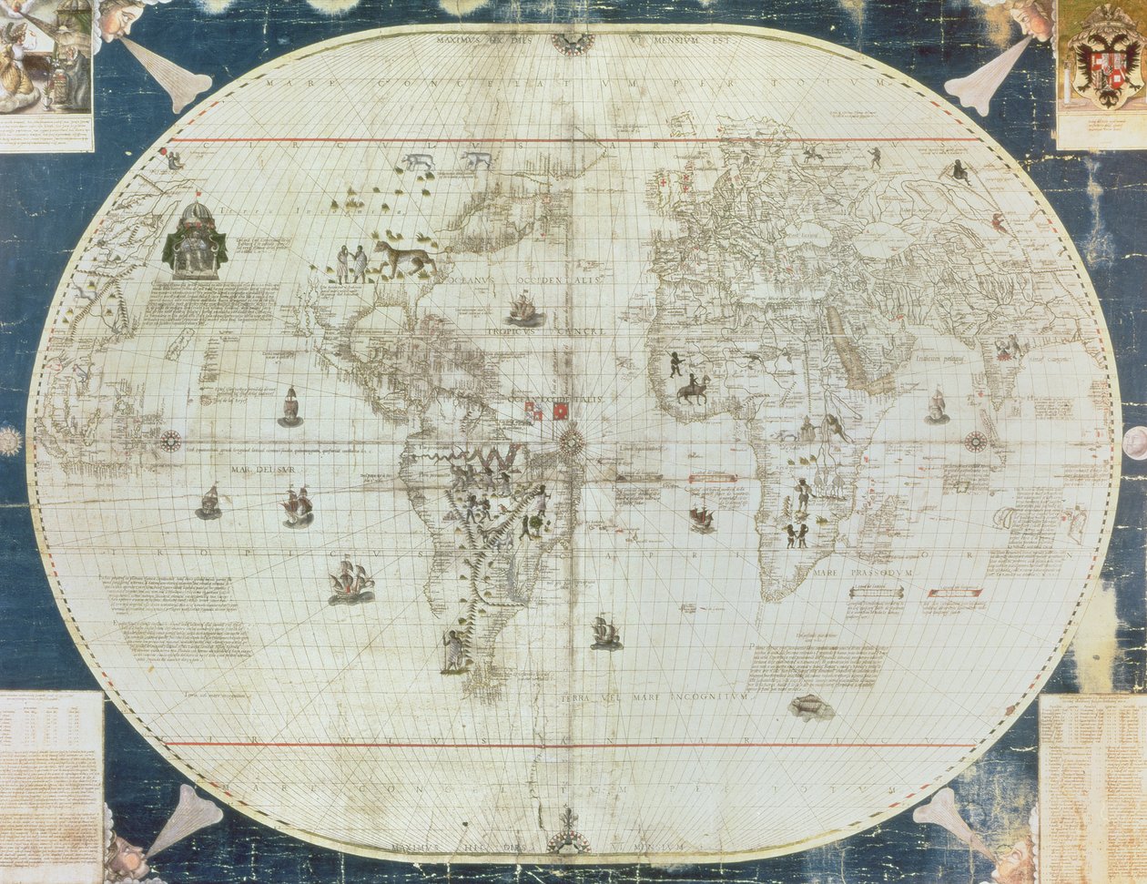 दुनिया का आरसी सी 2487 मैप, सेबेस्टियन कैबोट द्वारा डिज़ाइन किया गया (c.1476-1557), 1544 द्वारा फ्रेंच स्कूल