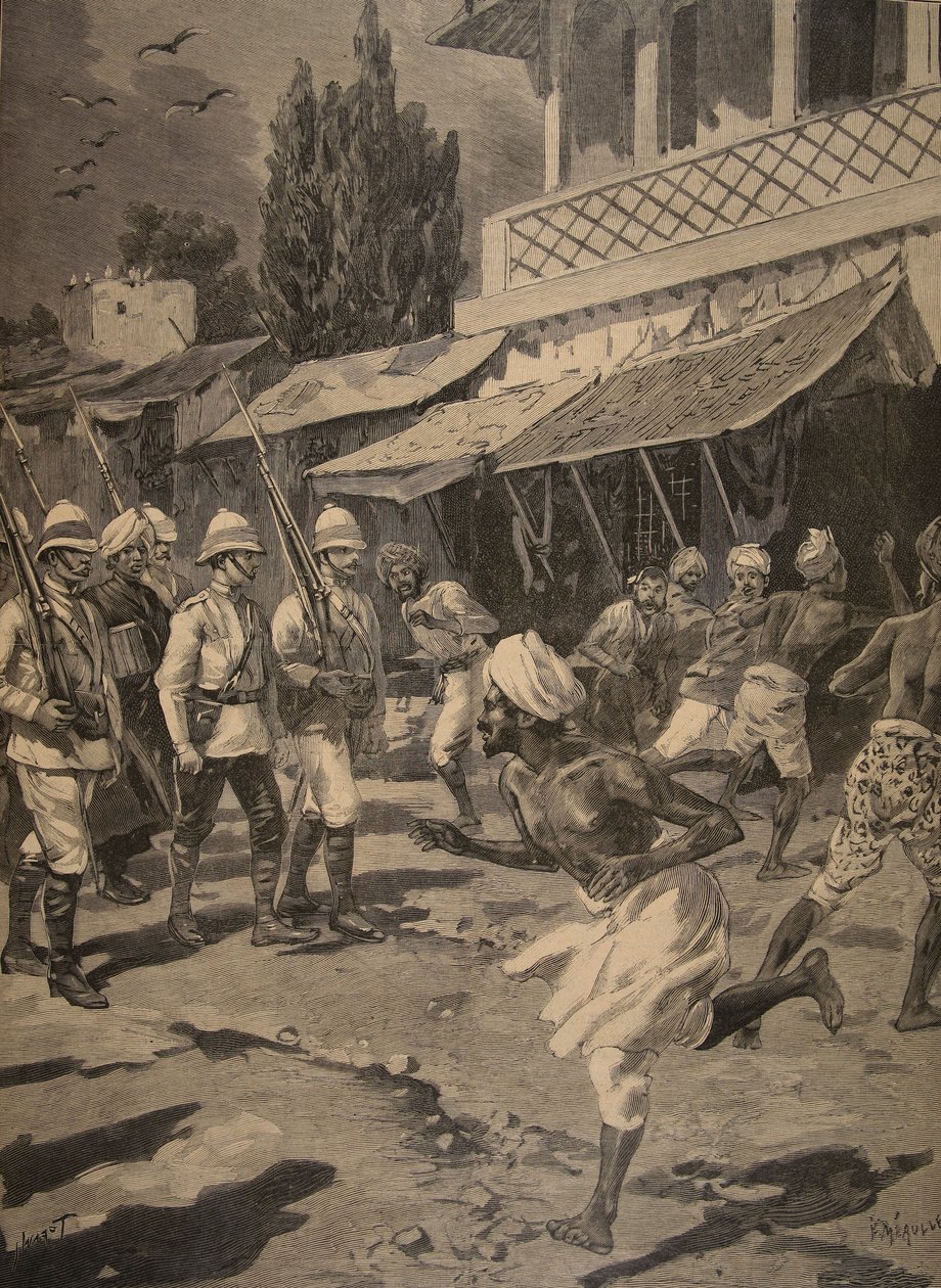 बंबई में विद्रोह, ले पेटिट जर्नल से चित्रण: पूरक चित्रण, 1898 द्वारा फ्रेंच स्कूल