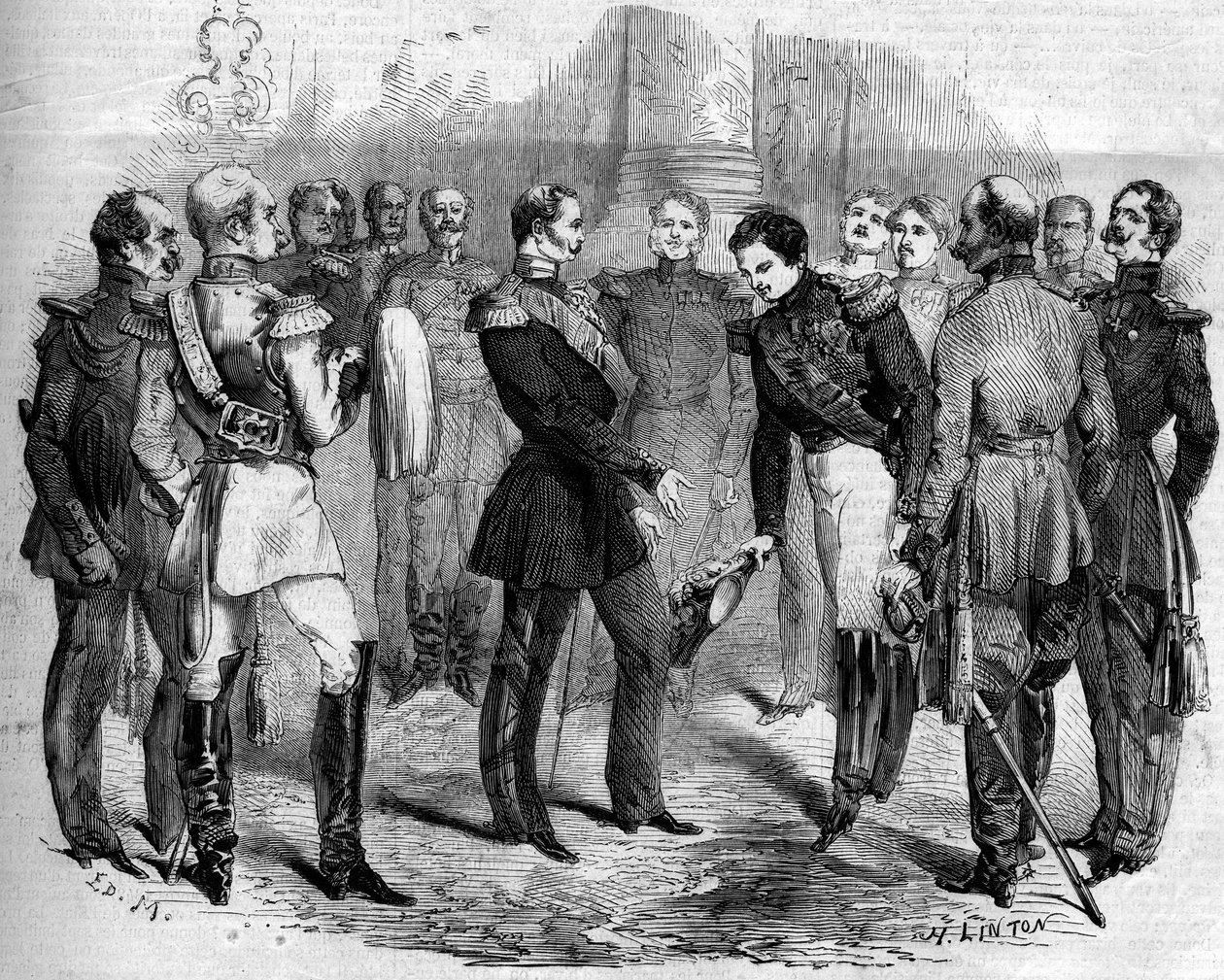 वारसॉ (पोलैंड) में रूसी ज़ार अलेक्जेंडर II (1818-1881) द्वारा फ्रांसीसी सम्राट नेपोलियन III (1808-1873) का स्वागत द्वारा फ्रेंच स्कूल