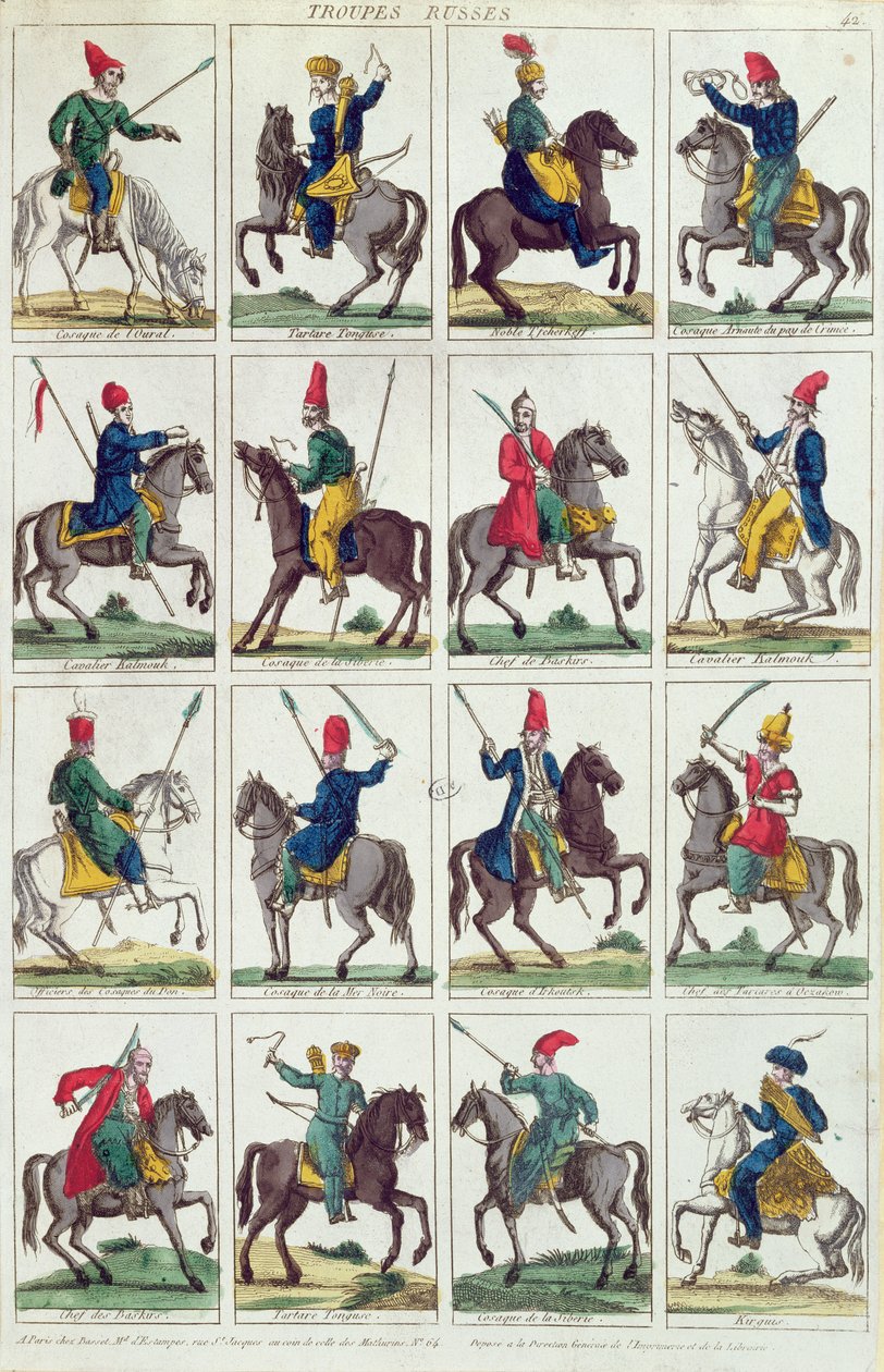 रूसी घुड़सवार सेना की क्षेत्रीय इकाइयाँ, c.1812-14 द्वारा फ्रेंच स्कूल