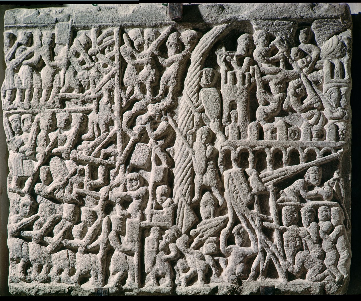 1209 में साइमन डी मोंटफोर्ट (c.1160-1218) द्वारा कारकेसोन की घेराबंदी का चित्रण द्वारा फ्रेंच स्कूल