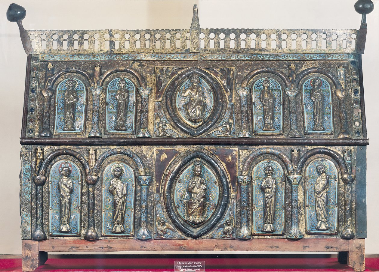 सेंट विंसन, लिमोसिन स्कूल की सरलीकृत छाती, c.1230-50 (सोने का पानी चढ़ा हुआ तांबा और चम्प्लेट तामचीनी) द्वारा फ्रेंच स्कूल