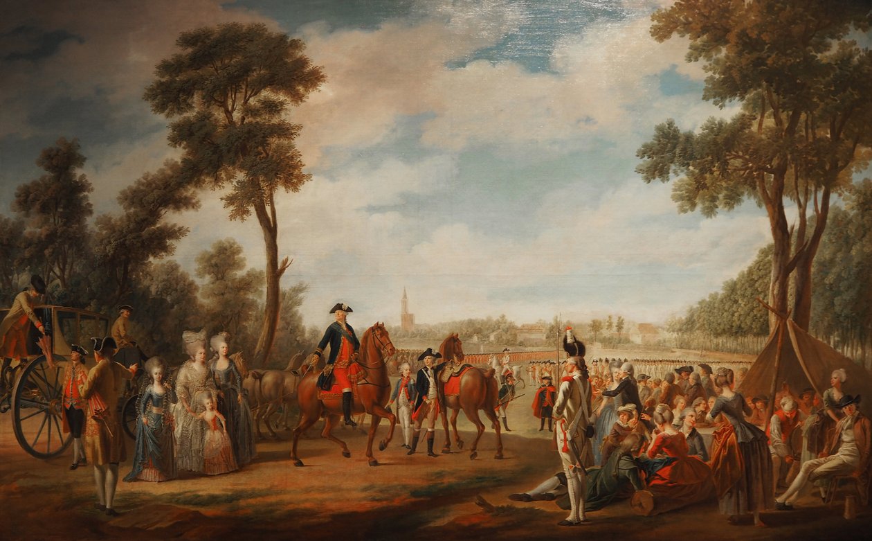 1779 और 1781 के बीच स्ट्रासबर्ग में कॉनडे रेजिमेंट की समीक्षा और परेड। द्वारा फ्रेंच स्कूल