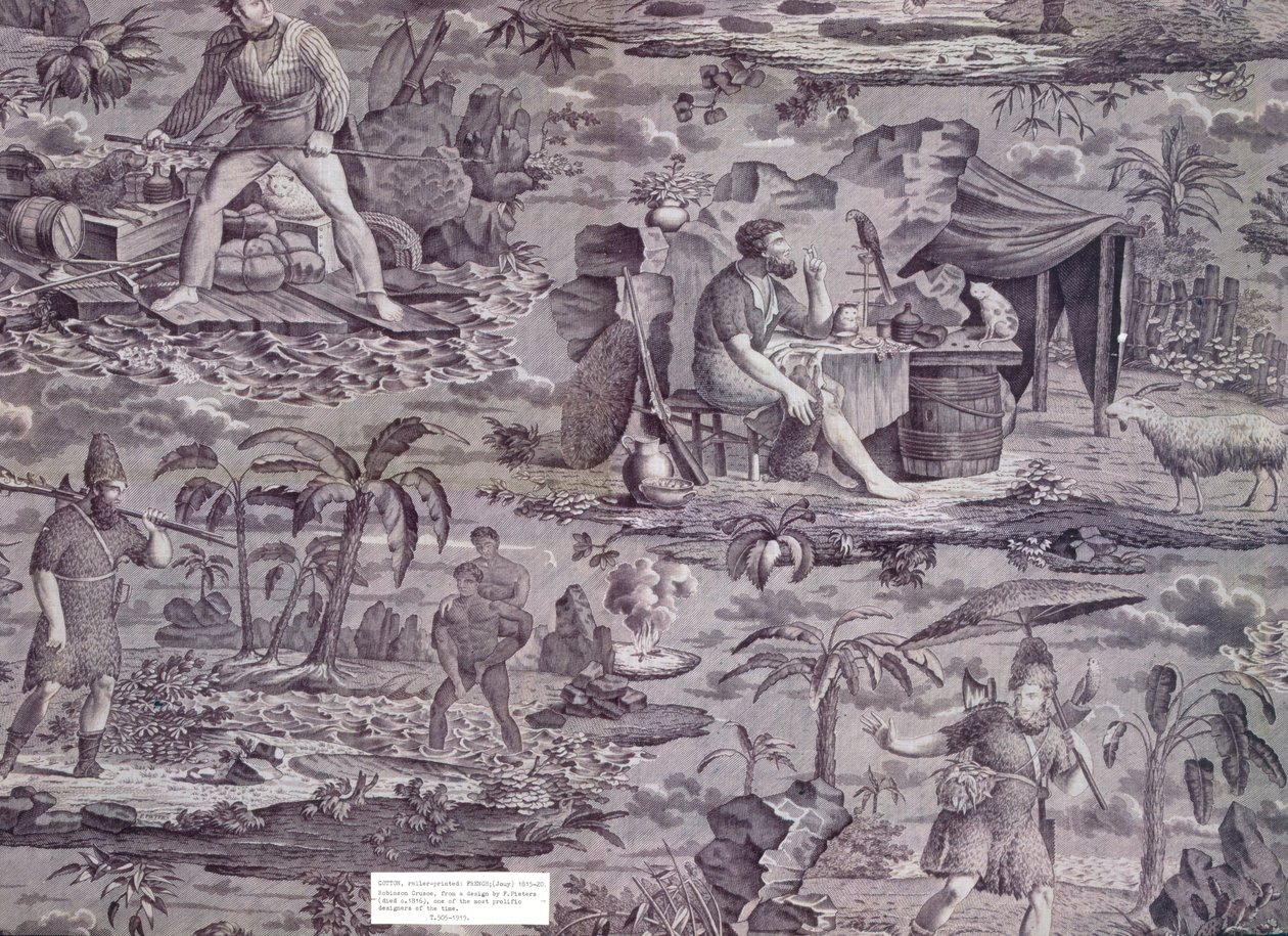 रॉबिन्सन क्रूसो, एफ। पीटरर्स द्वारा डिजाइन से, c.1815-20 (रोलर-मुद्रित कपास) द्वारा फ्रेंच स्कूल