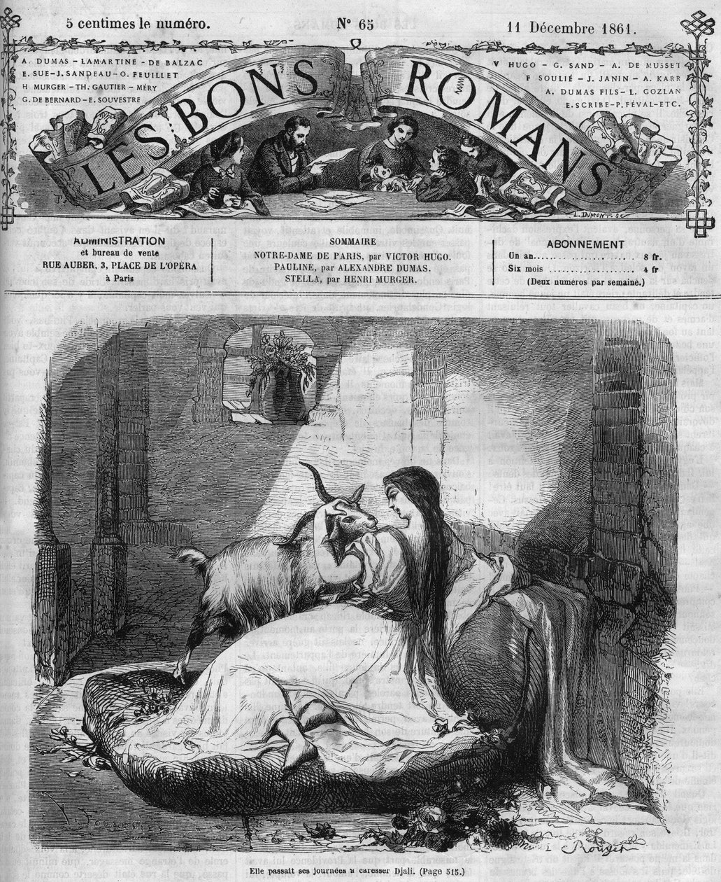 रोमन धारावाहिक: विक्टर ह्यूगो (1802-1885) द्वारा "" नोट्रे डेम डे पेरिस ""। एस्मेराल्डा और बकरी। "" लेस बोन्स रोमांस "" में उत्कीर्णन द्वारा फ्रेंच स्कूल