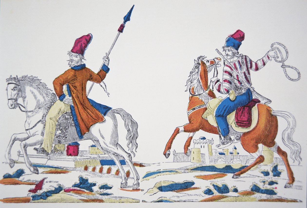 1812 के नेपोलियन के आक्रमण के समय रूसी Cossacks (रंग लिथो) द्वारा फ्रेंच स्कूल