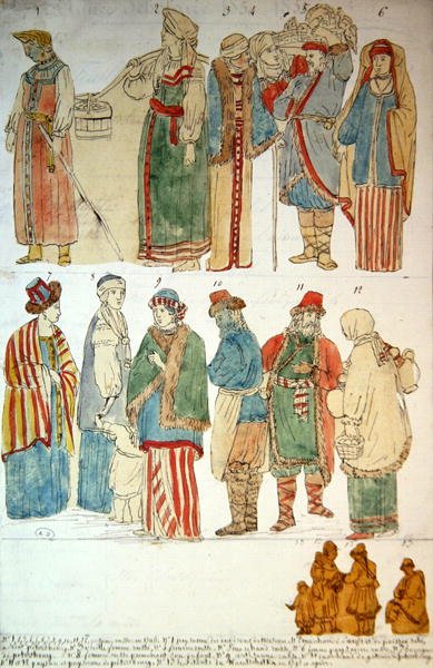 रूसी पोशाक, c.1792 (कागज पर पानी के रंग का) द्वारा फ्रेंच स्कूल
