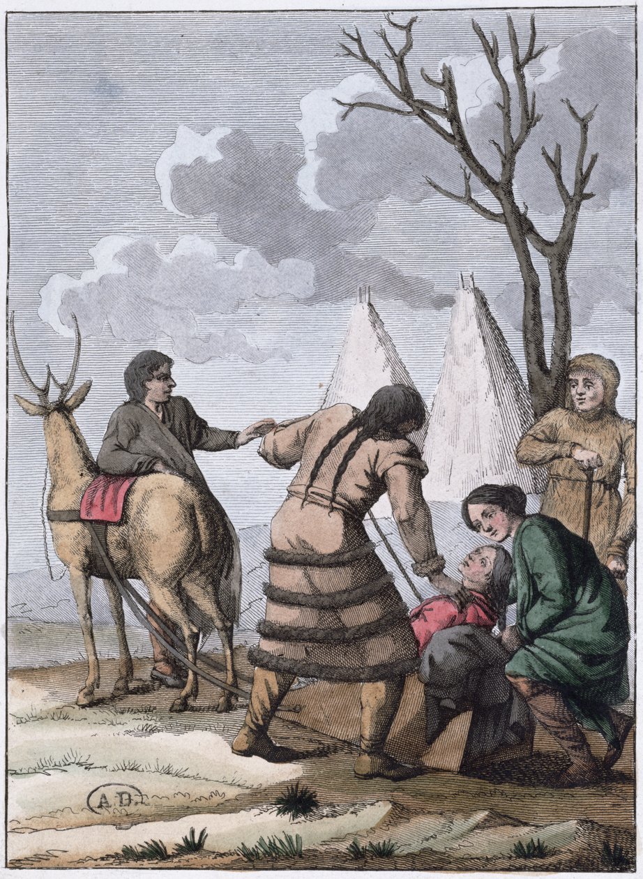 समोयेड मैरिज, 1811 (रंग उत्कीर्णन) द्वारा फ्रेंच स्कूल