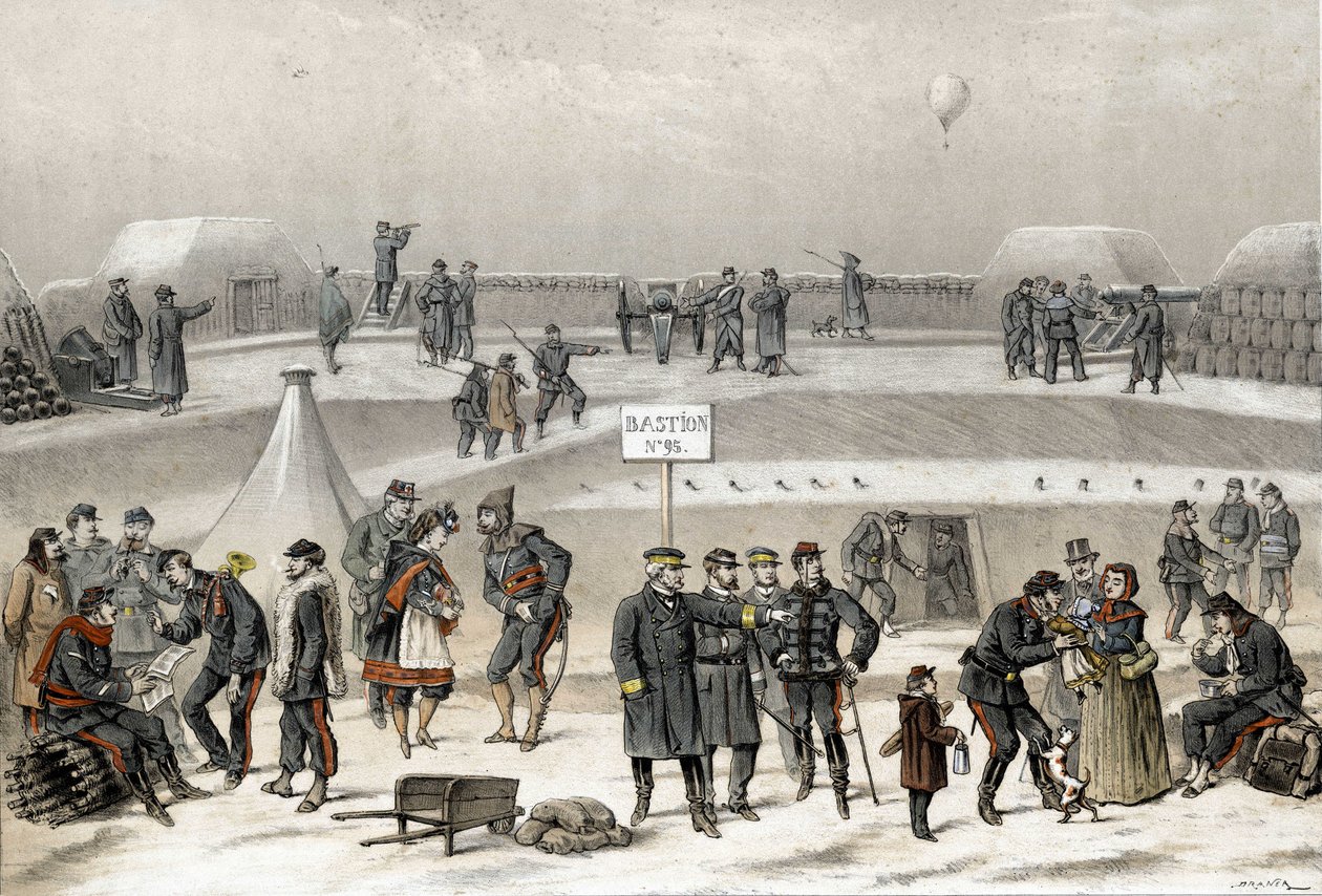 1870-1871 के युद्ध के दौरान 1870 में पेरिस की घेराबंदी। सैनिक तैयार करते हैं शहर की रक्षा: बंकर में एक सैनिक को देखा जा सकता है। द्वारा फ्रेंच स्कूल