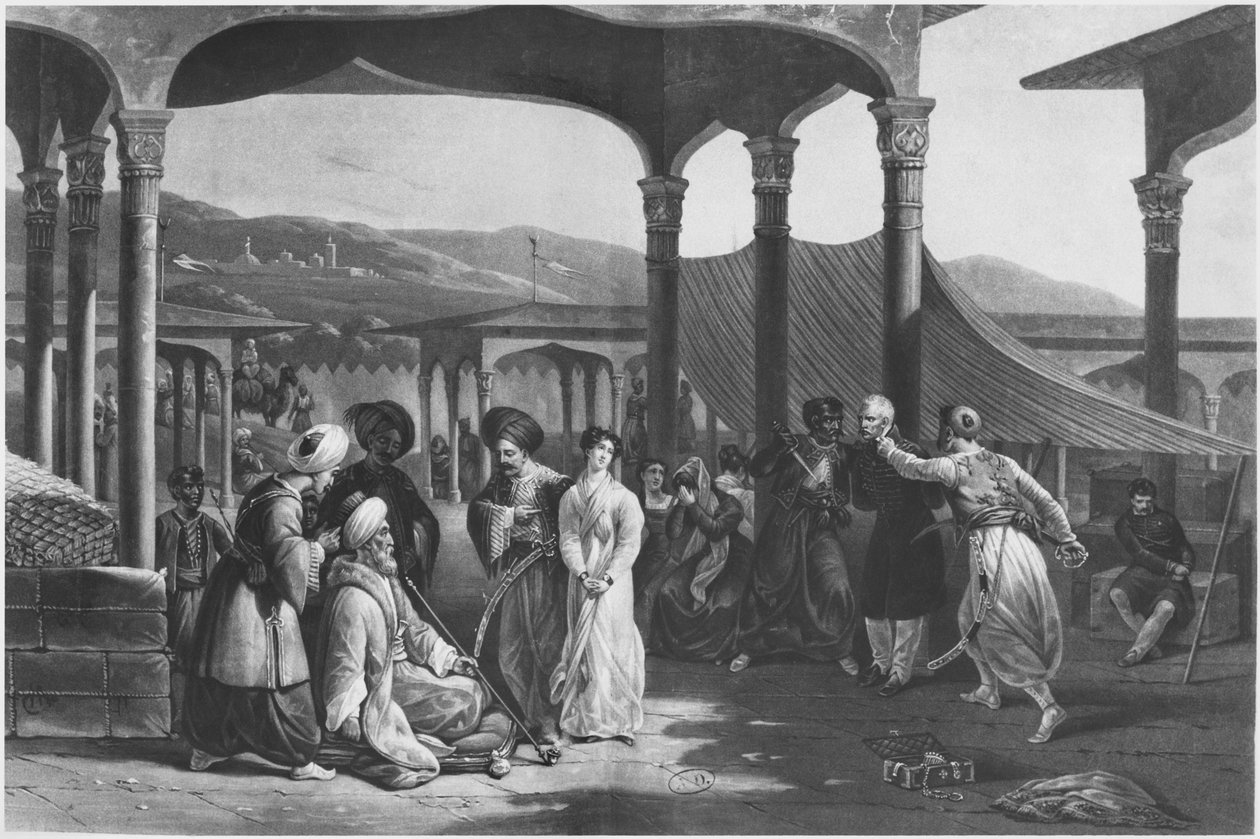 स्लेव बाजार, अल्जीयर्स, अल्जीरिया, c.1820 (लिथो) (b/w फोटो) द्वारा फ्रेंच स्कूल