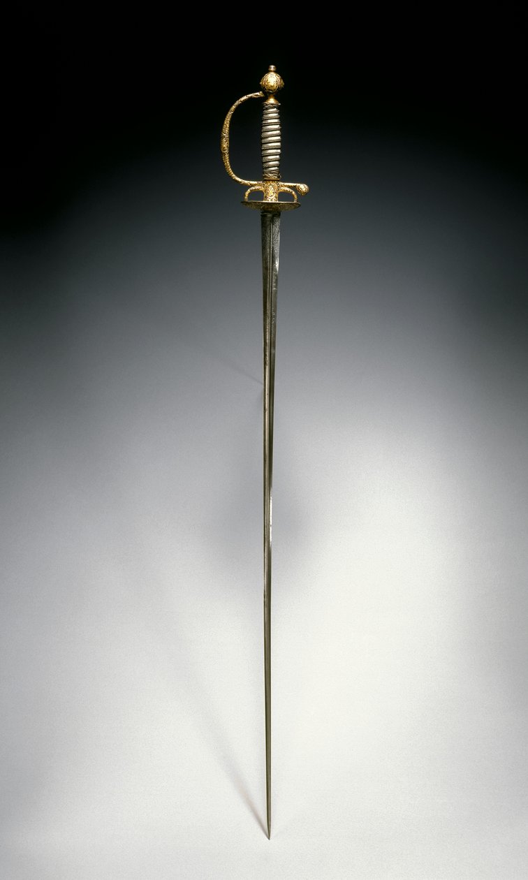 छोटी तलवार, पेरिस, c.1730 (चांदी के तार के साथ सोने का पानी चढ़ा और धुंधला स्टील) द्वारा फ्रेंच स्कूल