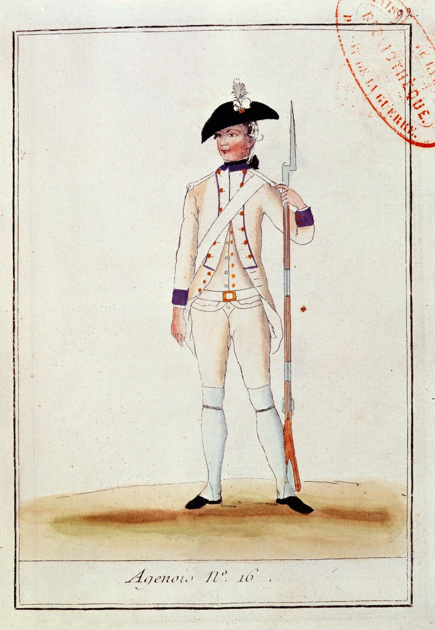 फ्रांसीसी अगेनोइस इन्फैंट्री रेजिमेंट के सैनिक, c.1780 द्वारा फ्रेंच स्कूल