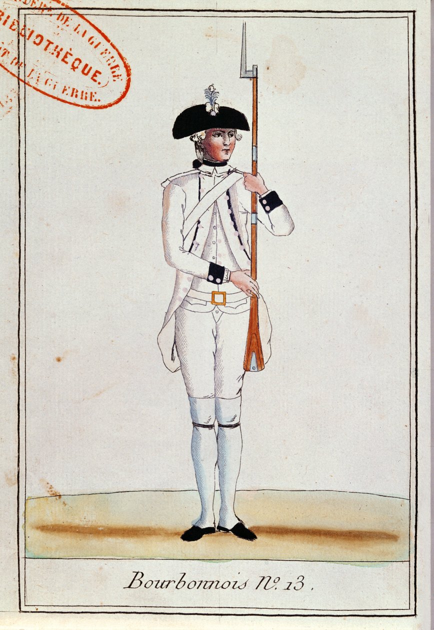 रेजिमेंट डी बॉर्बोनोइस का सैनिक, c.1780 द्वारा फ्रेंच स्कूल