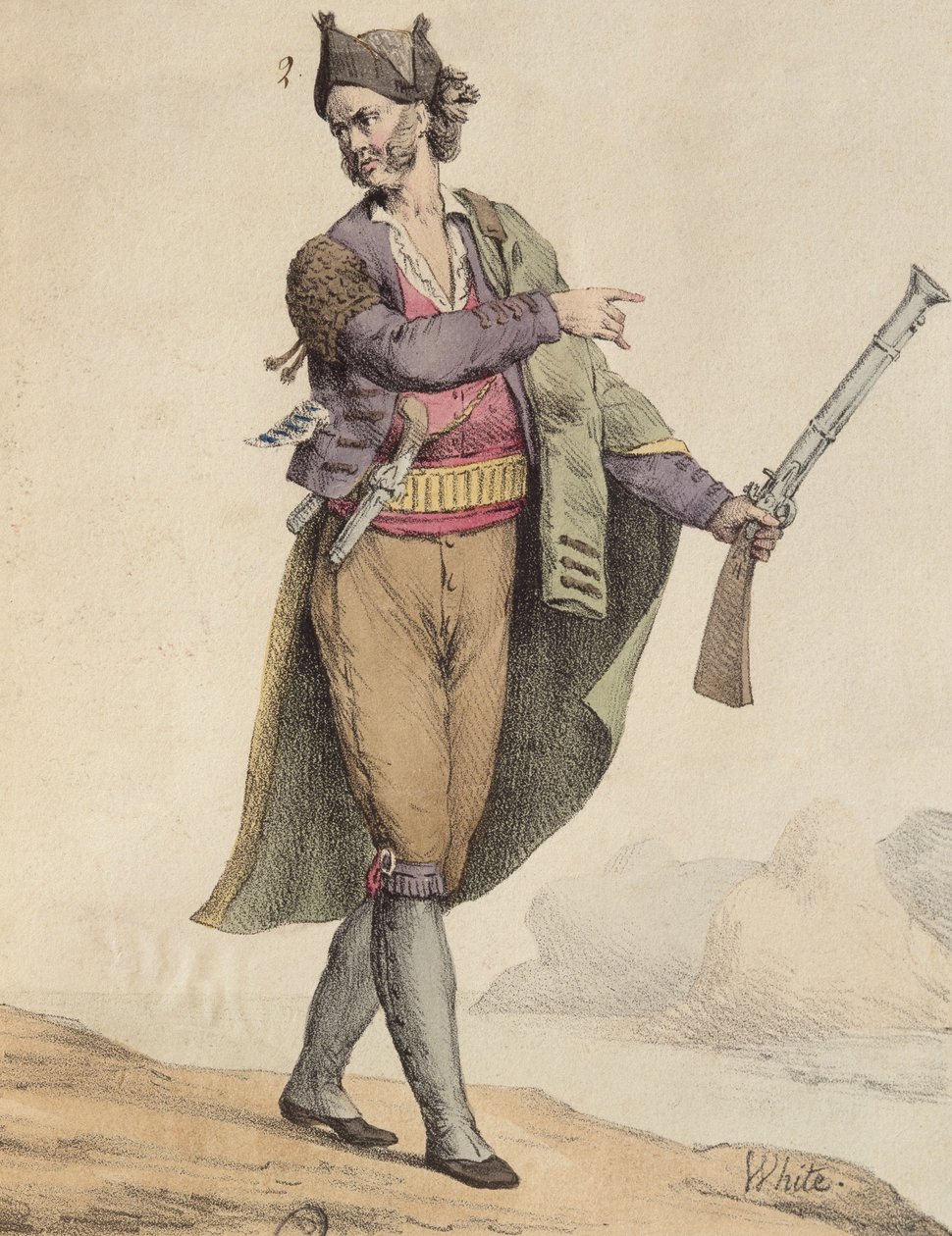 कैडिज़ क्षेत्र के स्पेनिश तस्कर, 1815, लैंगलुम (19 वीं शताब्दी) द्वारा उत्कीर्ण द्वारा फ्रेंच स्कूल