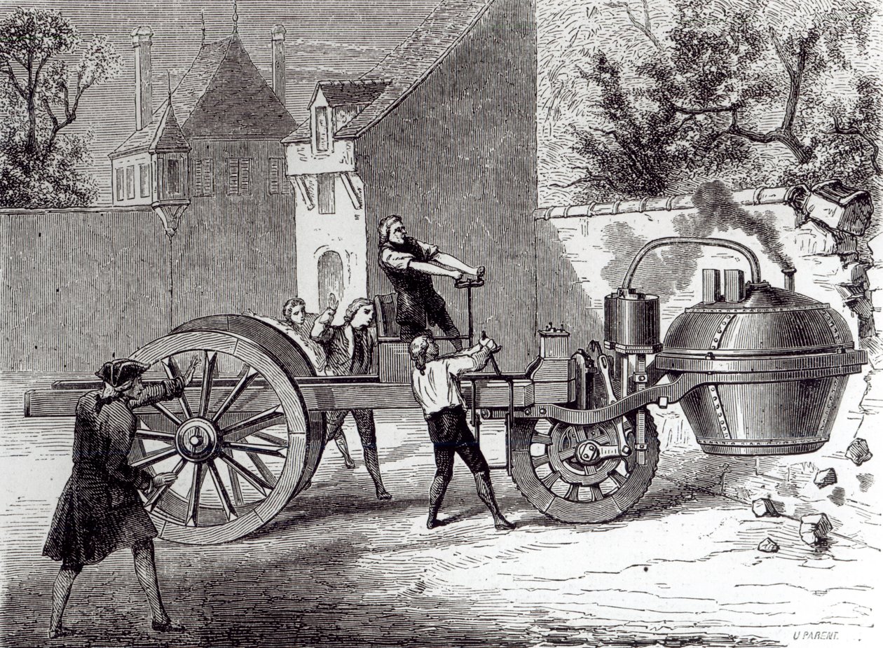 1771, 1886 में निकोलस जोसेफ कुगनोत (1725-1804) द्वारा आविष्कार की गई स्टीम से चलने वाली कार द्वारा फ्रेंच स्कूल