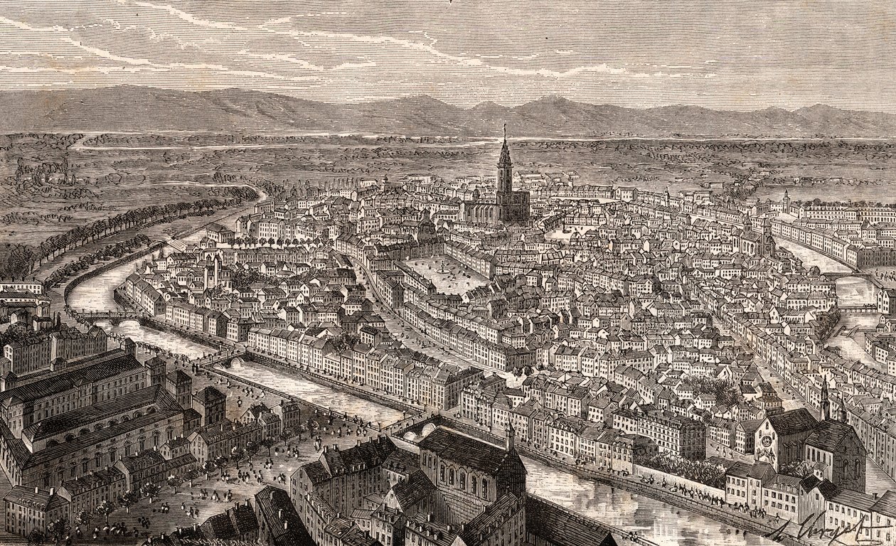 स्ट्रासबर्ग - बेस-राइन, एल्स में - वीए माल्ट-ब्राउन द्वारा "शानदार फ्रांस: भूगोल, इतिहास, सांख्यिकीय प्रशासन" में उत्कीर्णन। 1884 द्वारा फ्रेंच स्कूल