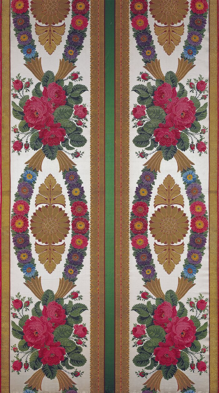 Cousin और बोनी, Bissardon, Lyon, 1811 (कढ़ाई साटन) द्वारा गुलाब और गुलदस्ते की माला के साथ कपड़ा द्वारा फ्रेंच स्कूल