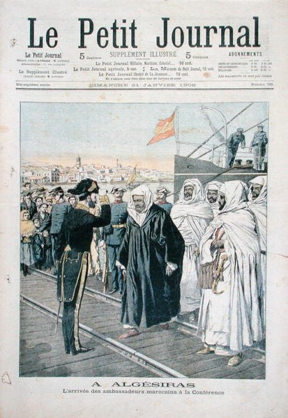 1906 में अल्जीरेस में अंतर्राष्ट्रीय सम्मेलन में मोरक्को के राजदूतों का आगमन, ले पेटिट जर्नल का कवर, 21 जनवरी 1906 द्वारा फ्रेंच स्कूल