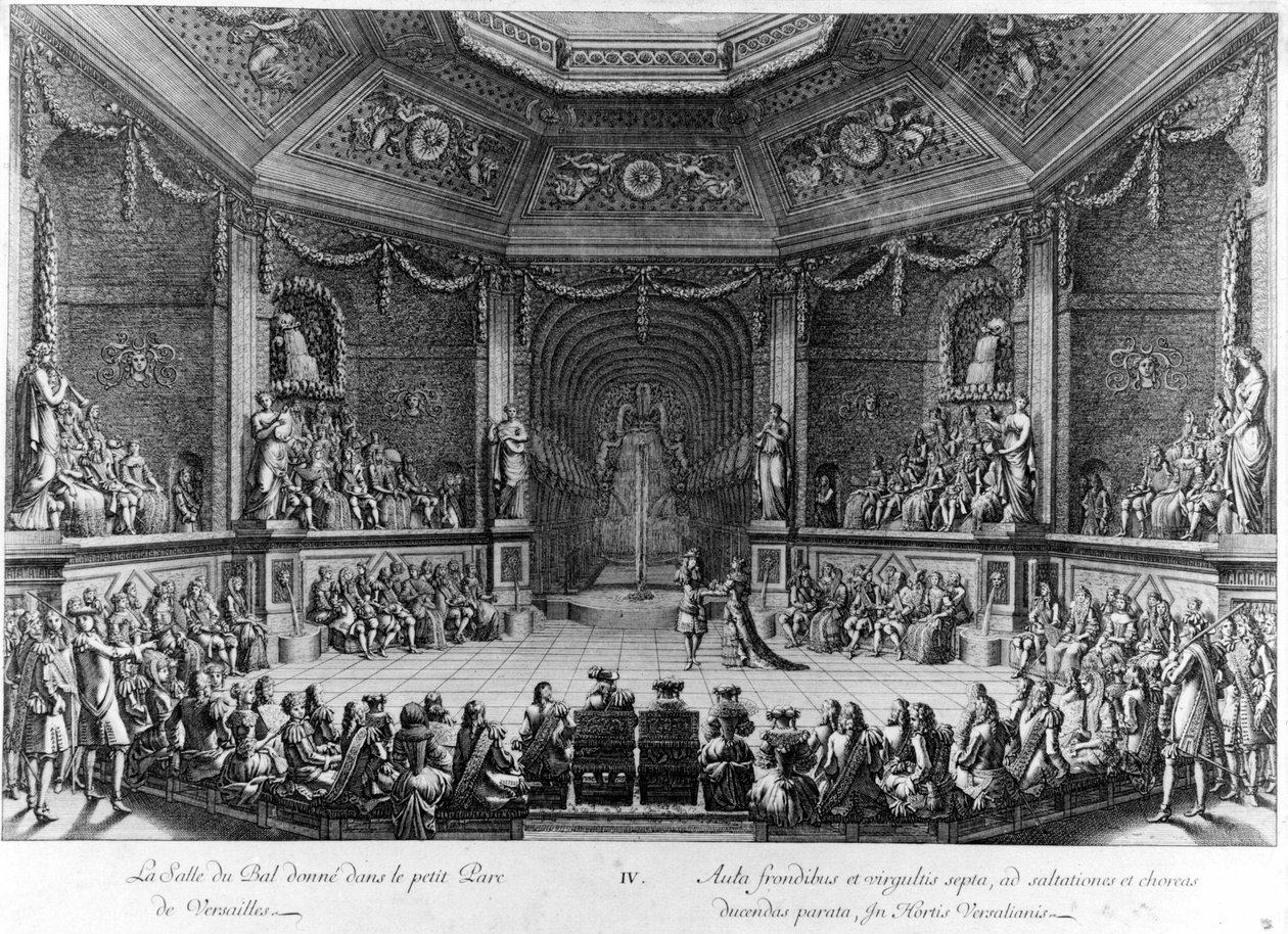 1678 में उत्कीर्ण छोटे Parc de Versailles में दिया गया बॉलरूम। द्वारा फ्रेंच स्कूल
