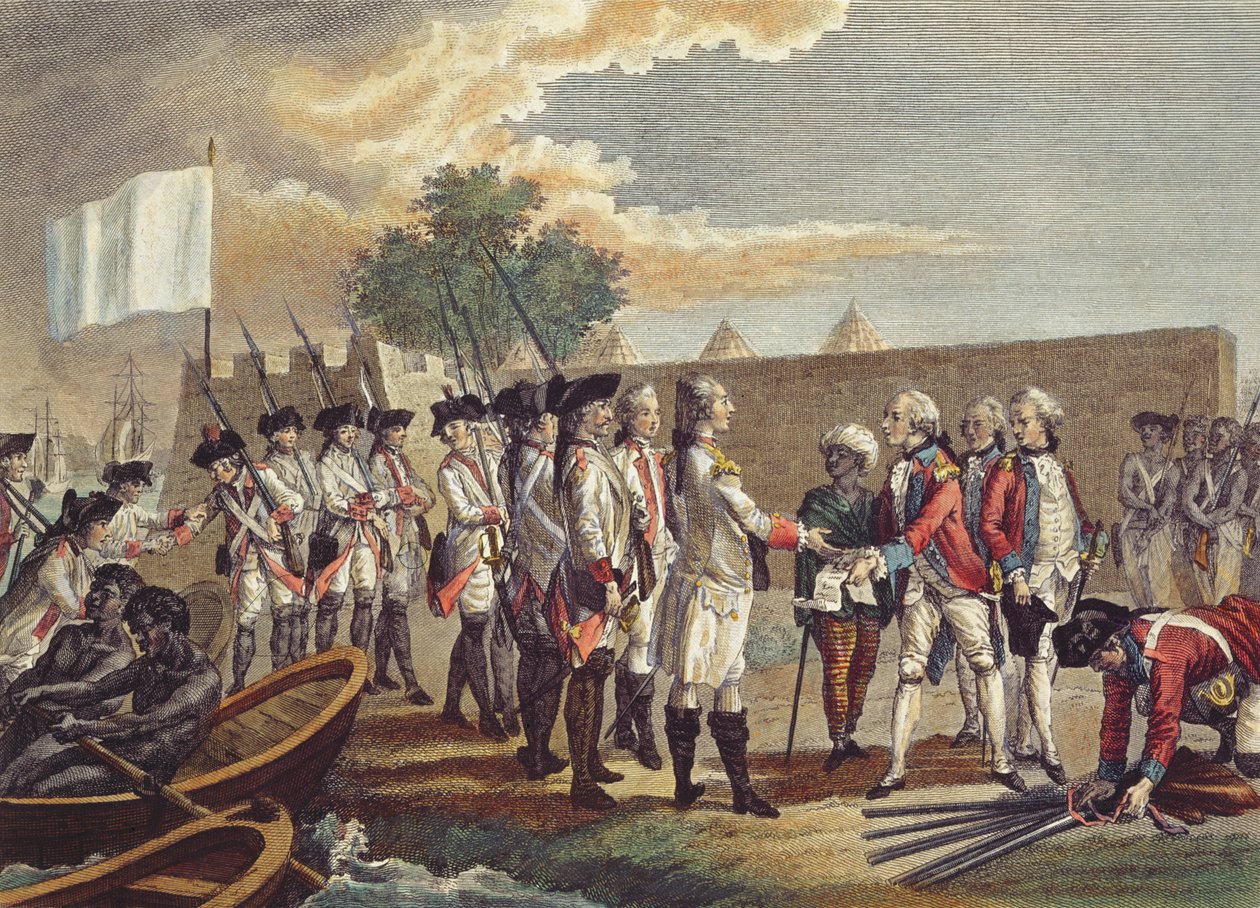 निकोलस पोंस द्वारा उत्कीर्ण सेनेगल का कब्जा, (1746-1831) 1799 (रंग उत्कीर्णन) द्वारा फ्रेंच स्कूल