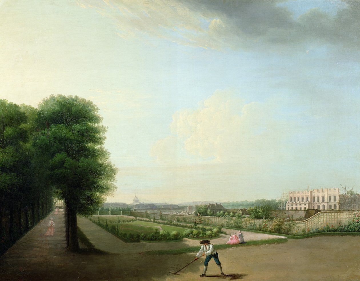 होटल डे रेसेल के गार्डन से प्लेस लुई XV का निर्माण, c.1760 द्वारा फ्रेंच स्कूल