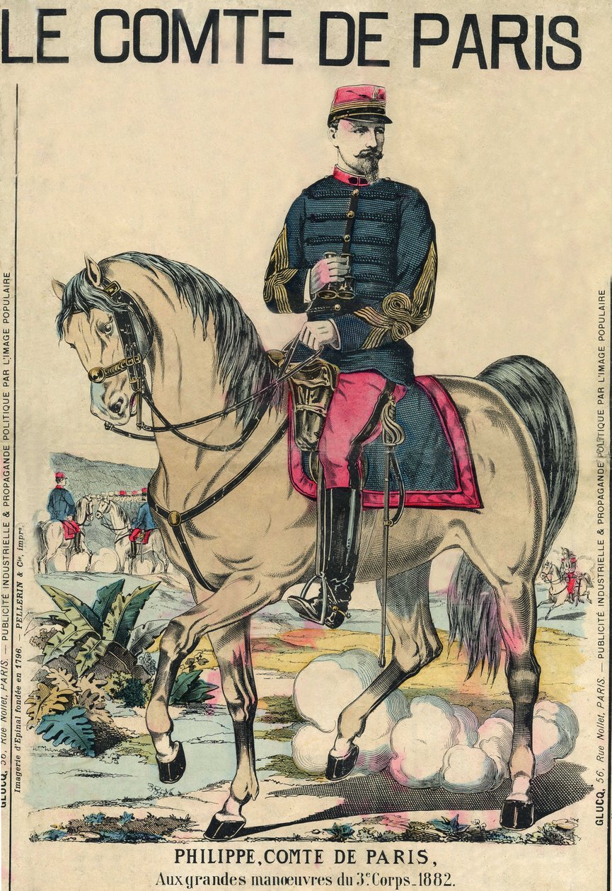 पेरिस की गणना: फिलिप डी'ऑरलियन्स (1838-1894), उन्हें उनके अनुयायियों द्वारा फ्रांस के सिंहासन की विरासत माना जाता था। उत्कीर्णन, "" ले फिगारो, पूरक" में, 30/03/1889, पेरिस को। द्वारा फ्रेंच स्कूल